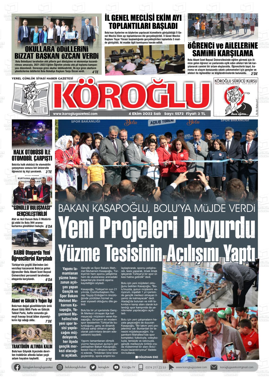 04 Ekim 2022 Köroğlu Gazete Manşeti