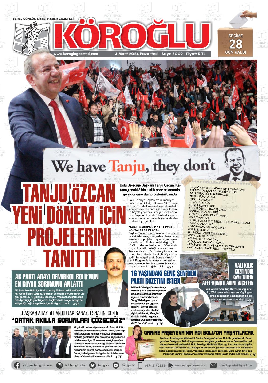 04 Mart 2024 Köroğlu Gazete Manşeti