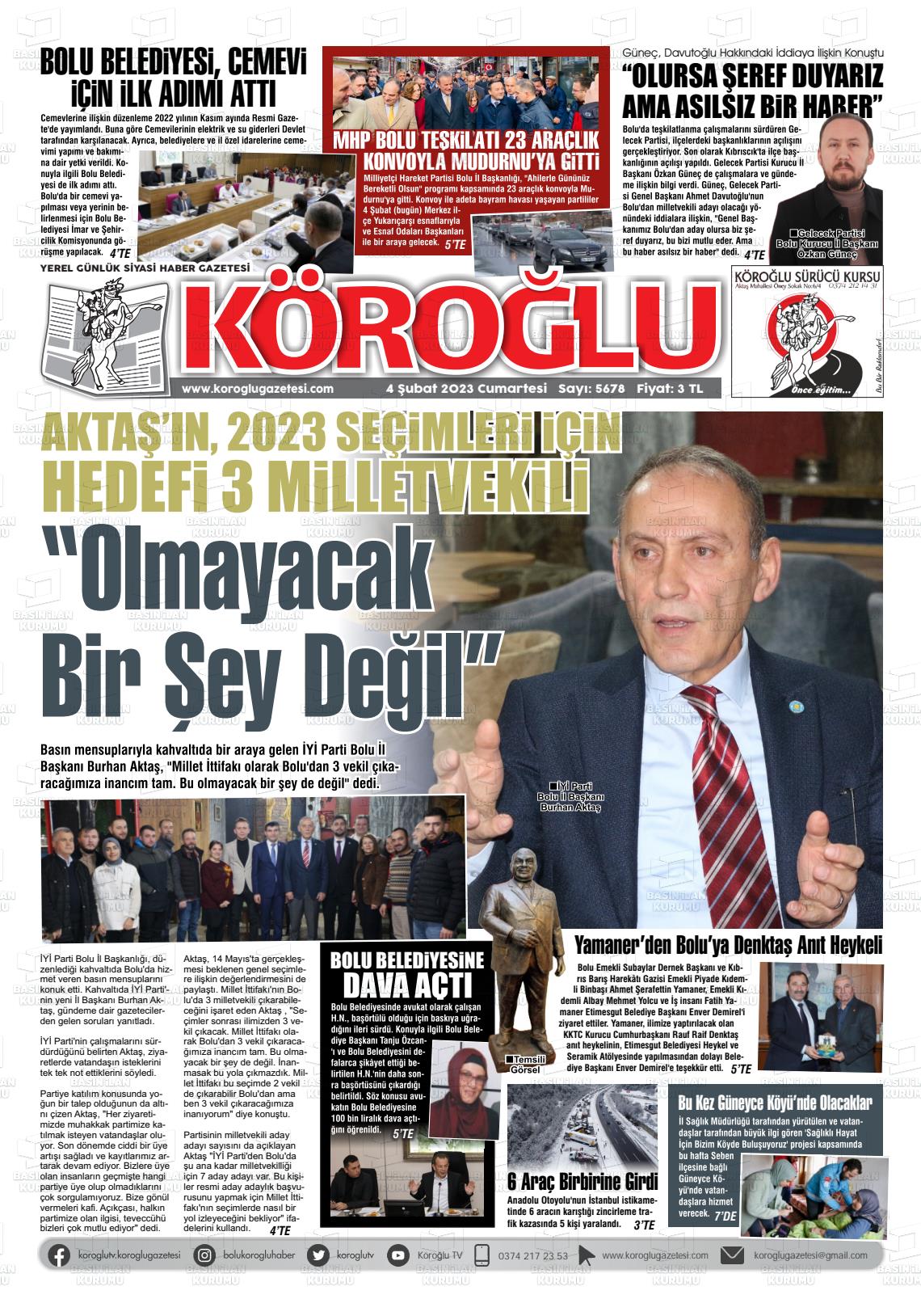 04 Şubat 2023 Köroğlu Gazete Manşeti