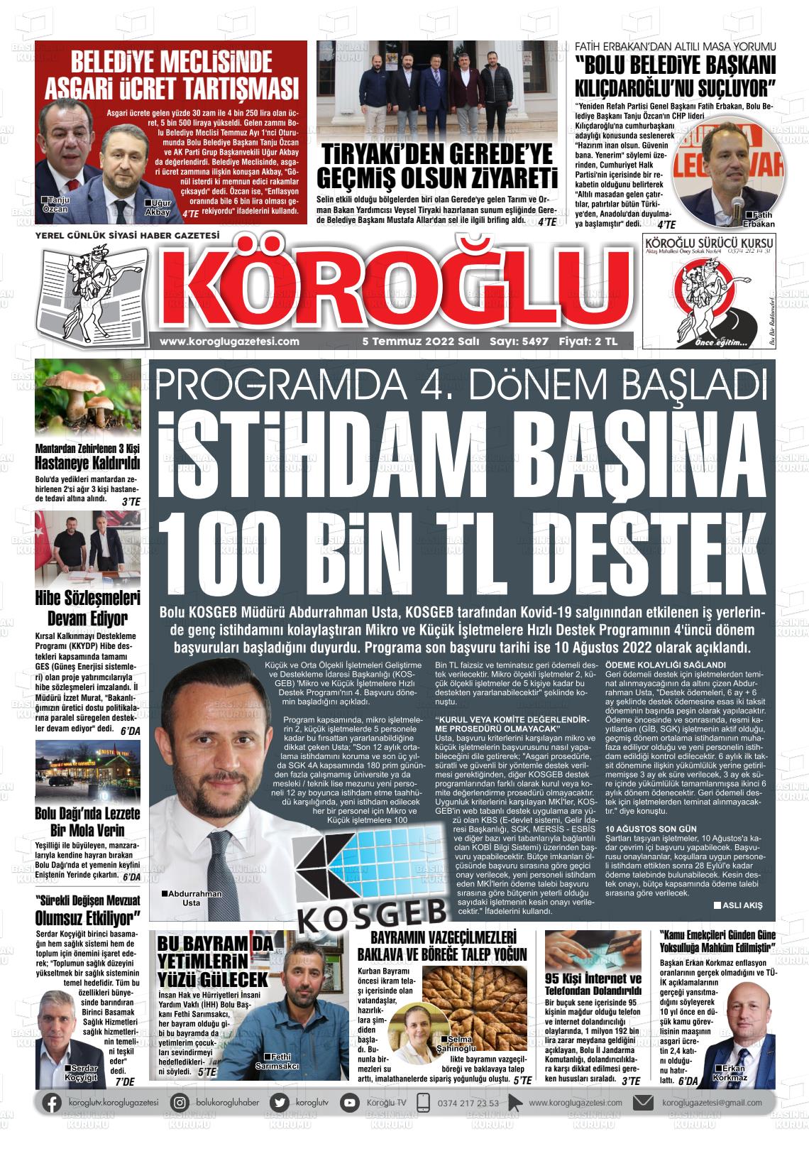 05 Temmuz 2022 Köroğlu Gazete Manşeti