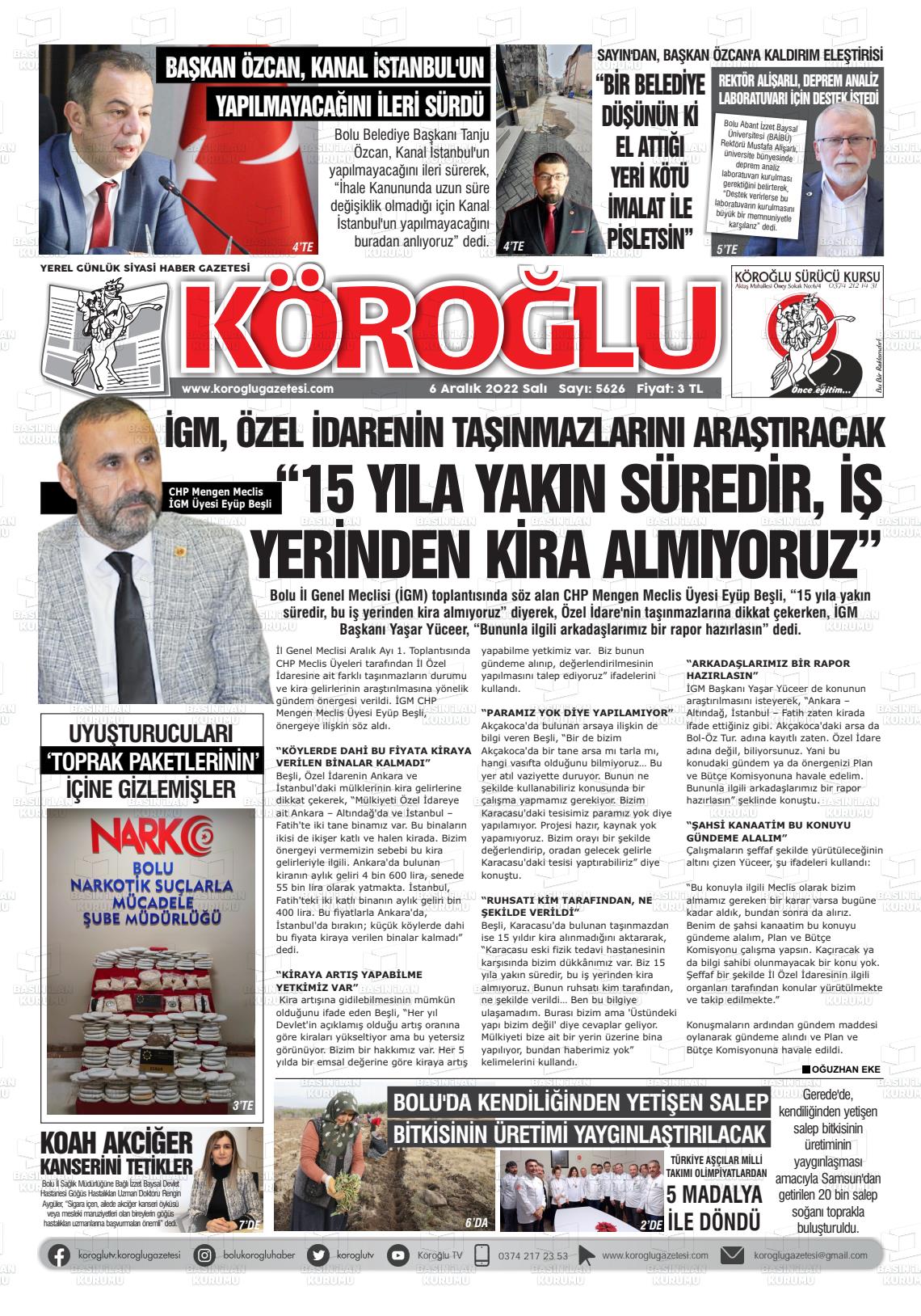 06 Aralık 2022 Köroğlu Gazete Manşeti