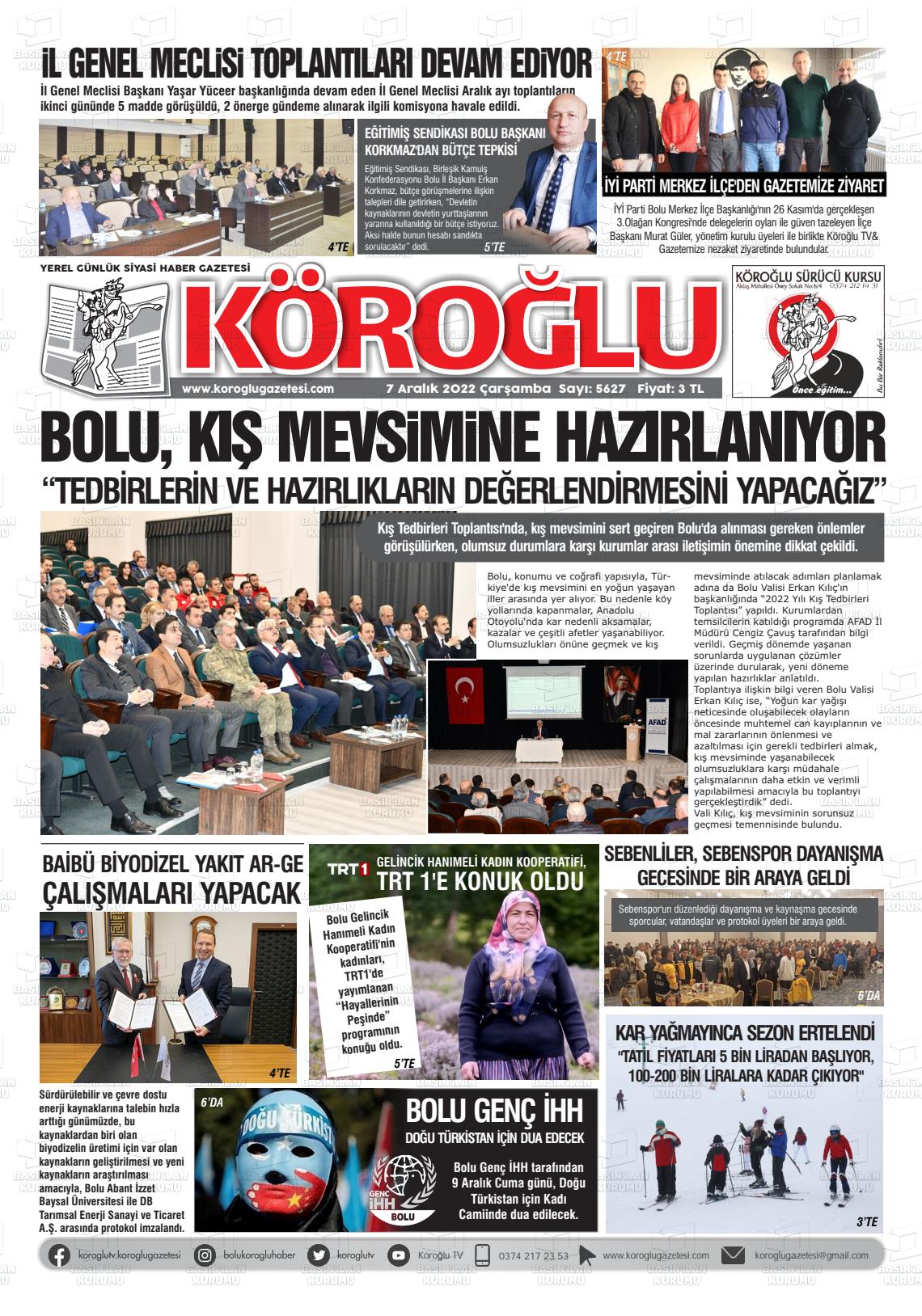 07 Aralık 2022 Köroğlu Gazete Manşeti