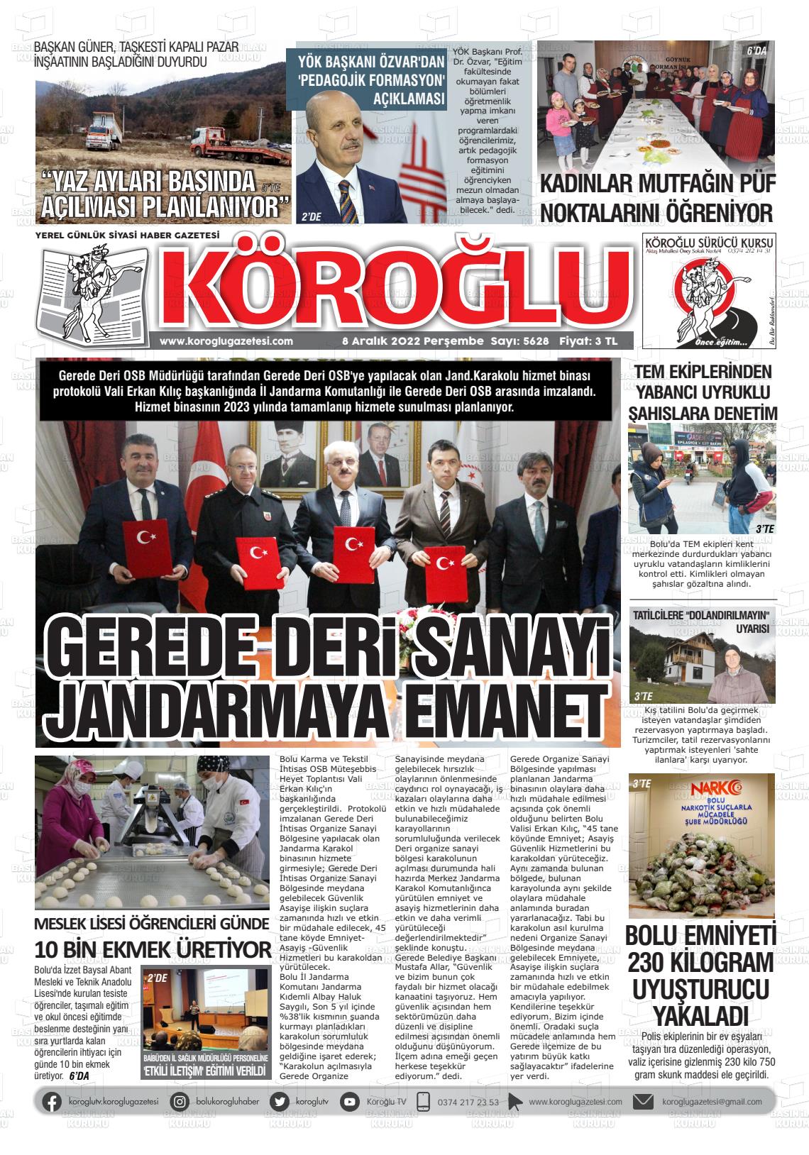 08 Aralık 2022 Köroğlu Gazete Manşeti