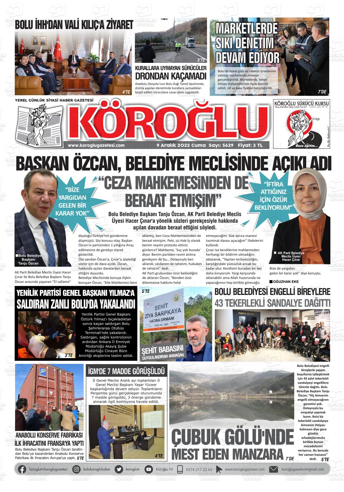 09 Aralık 2022 Köroğlu Gazete Manşeti