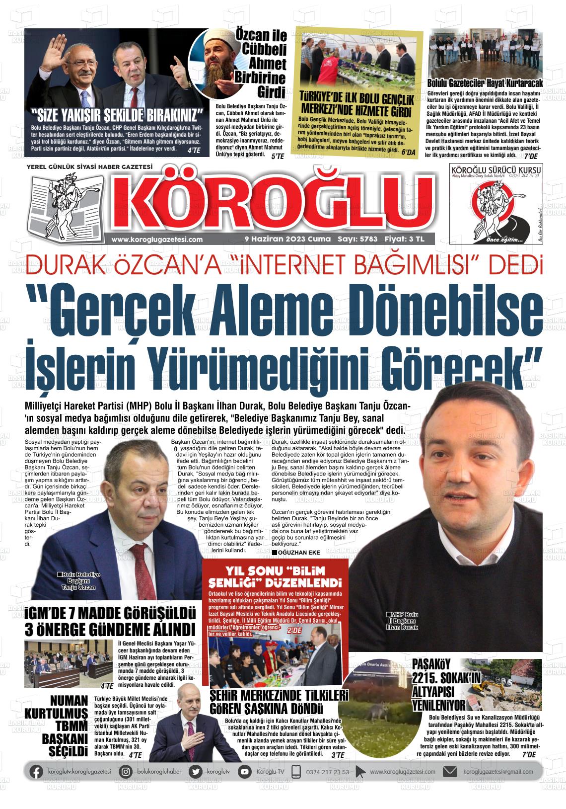 09 Haziran 2023 Köroğlu Gazete Manşeti
