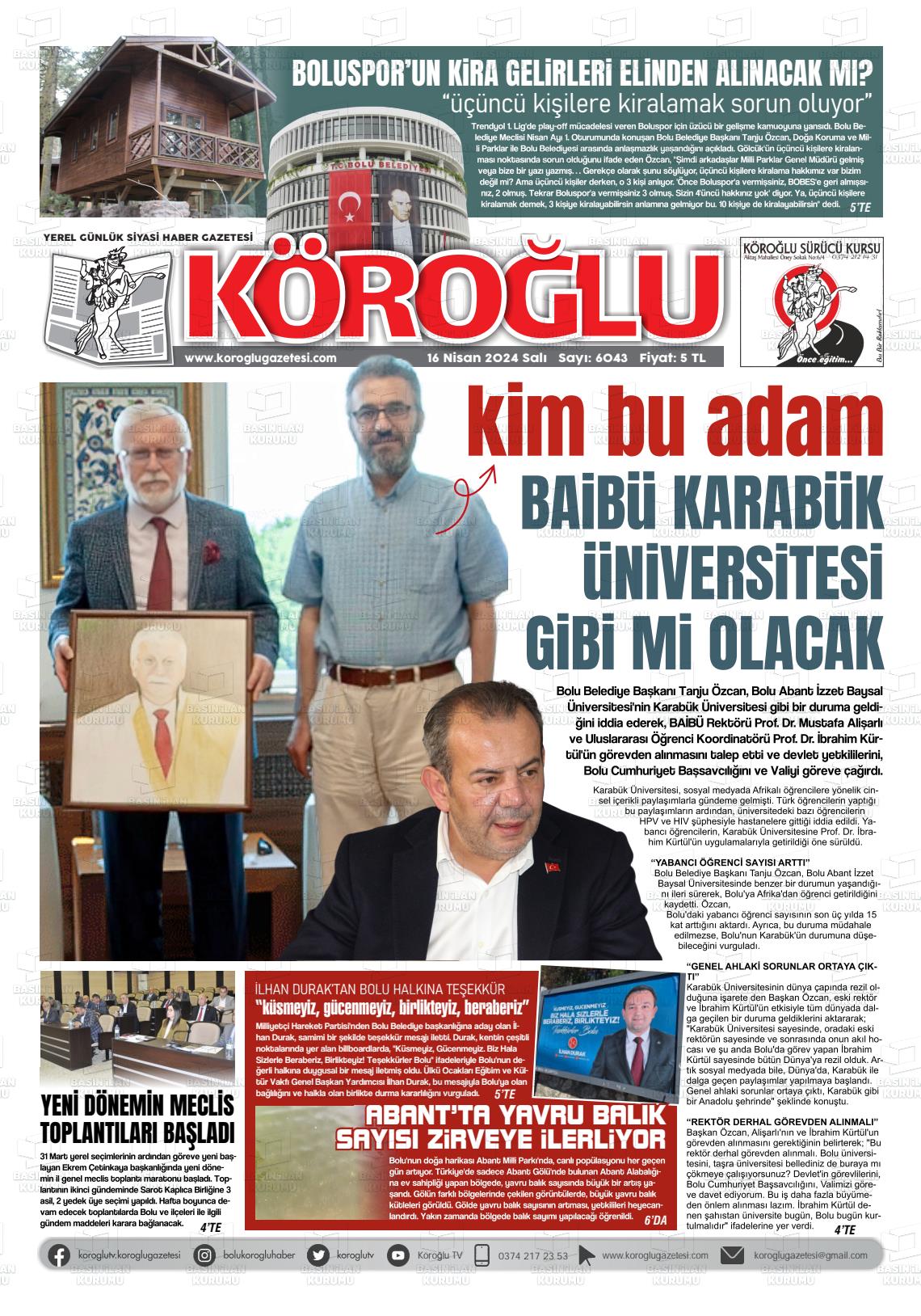 18 Nisan 2024 Köroğlu Gazete Manşeti