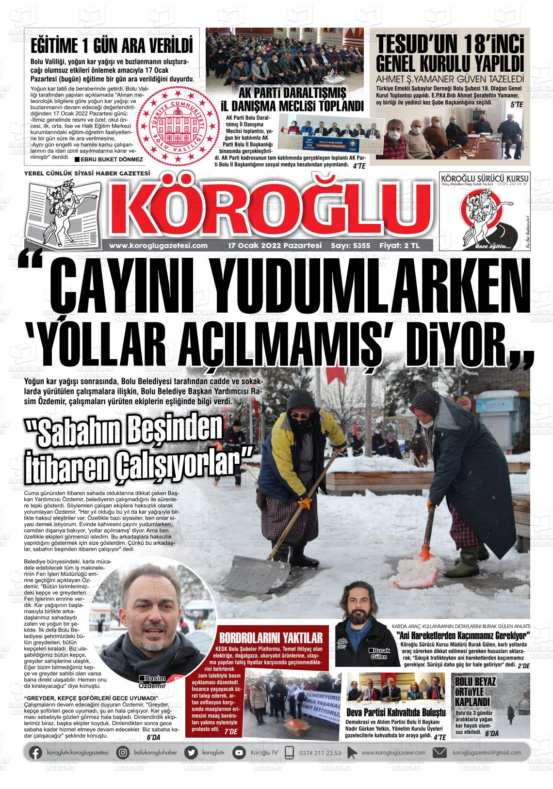 17 Ocak 2022 Köroğlu Gazete Manşeti