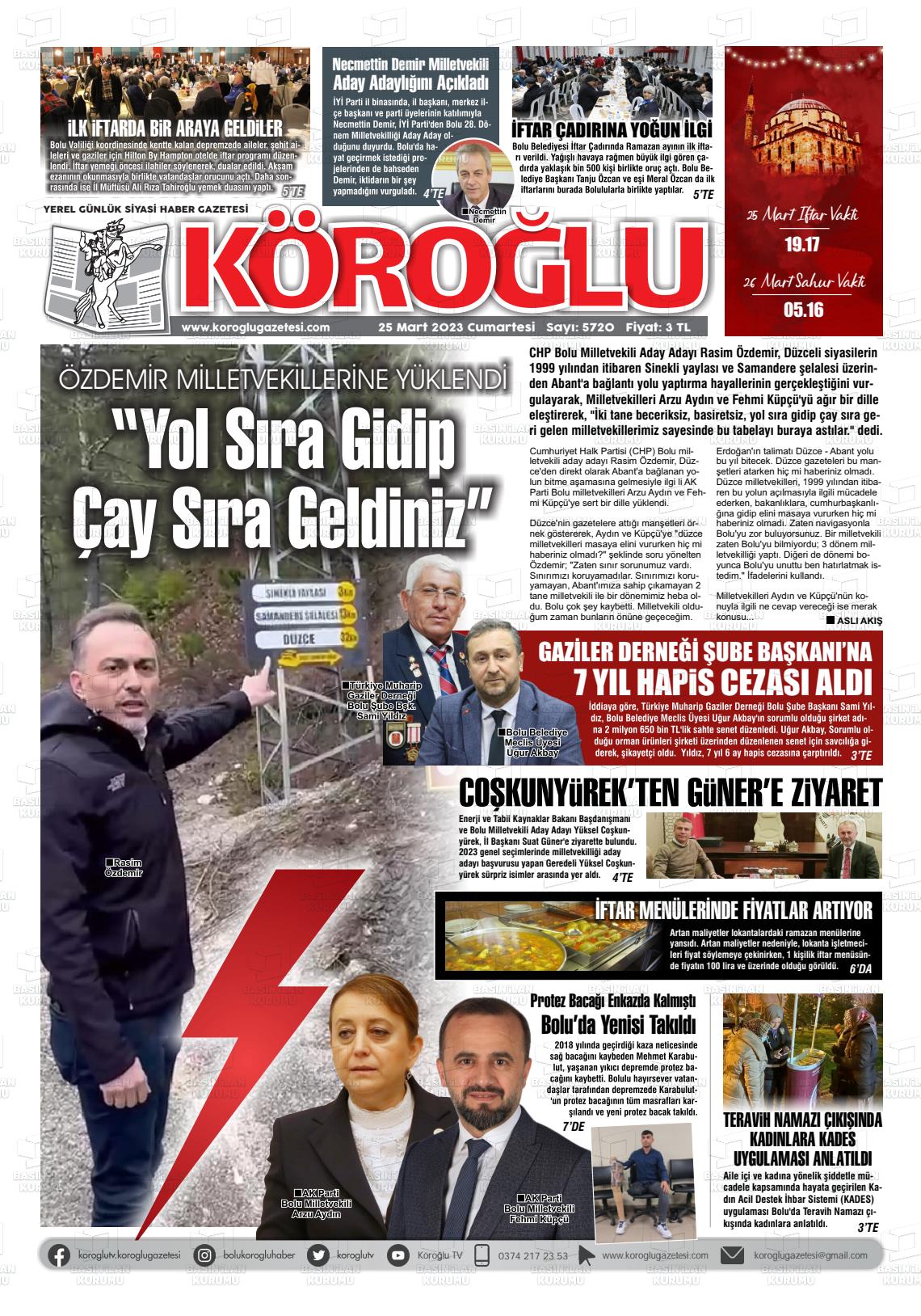 25 Mart 2023 Köroğlu Gazete Manşeti