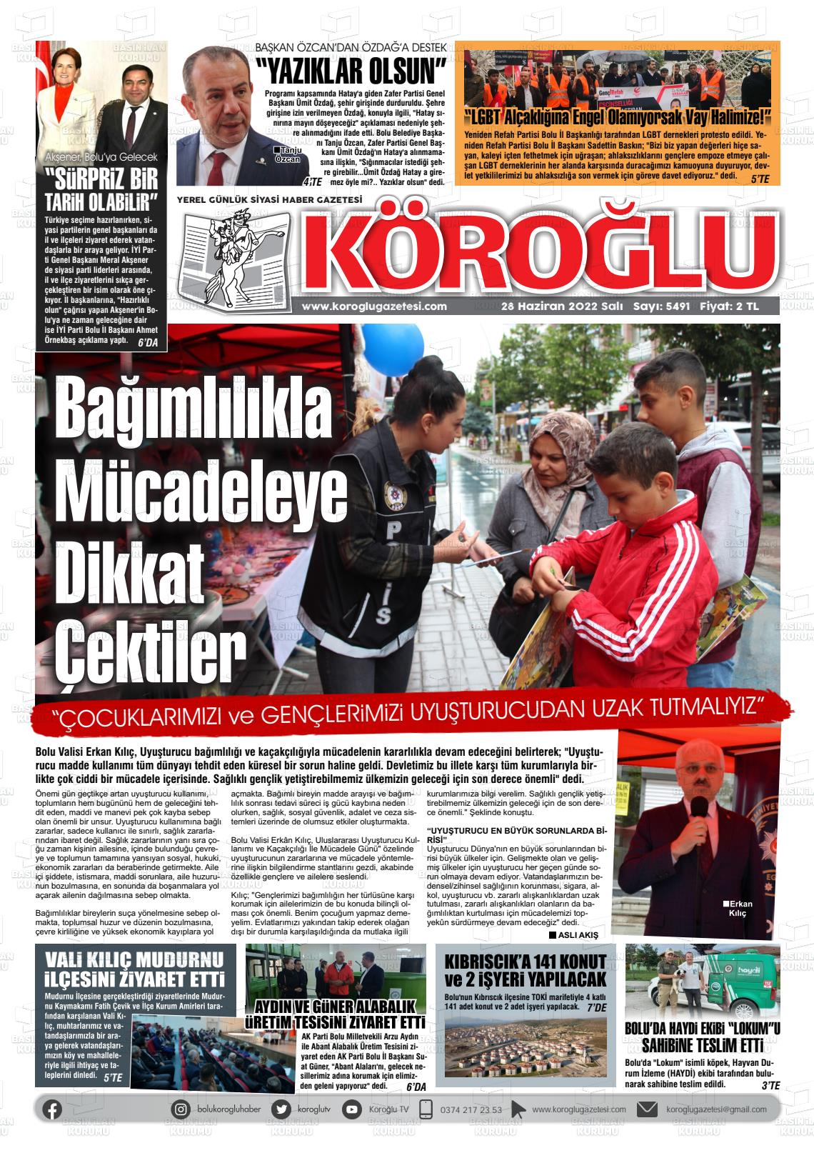 28 Haziran 2022 Köroğlu Gazete Manşeti