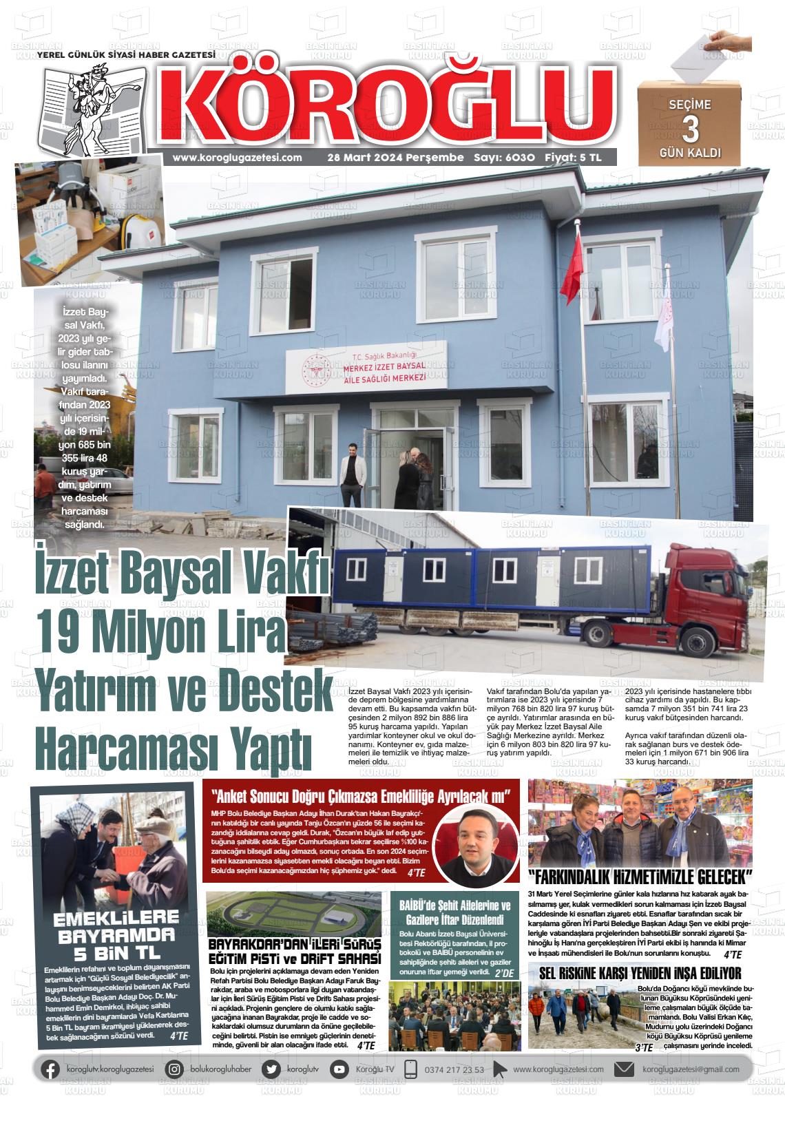 28 Mart 2024 Köroğlu Gazete Manşeti
