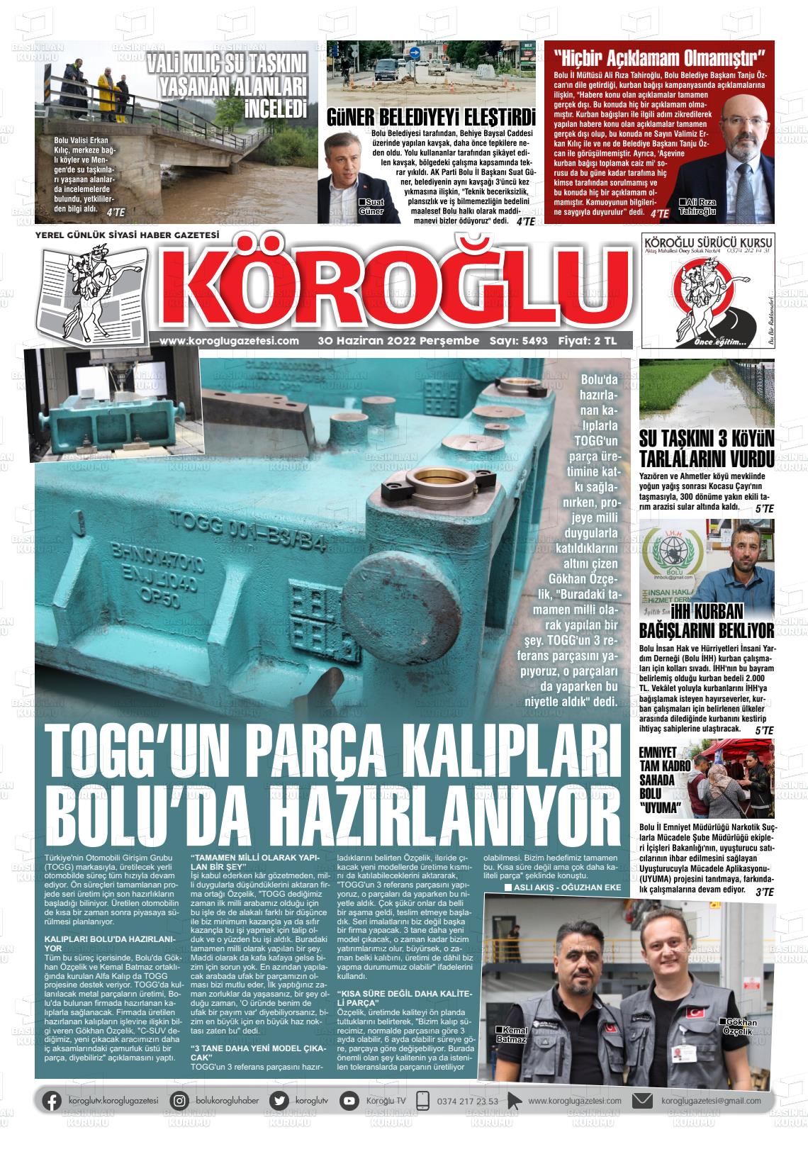 02 Temmuz 2022 Köroğlu Gazete Manşeti