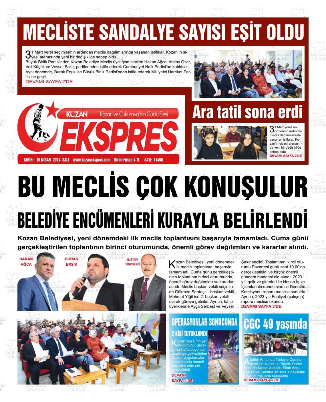18 Nisan 2024 Kozan Ekspres Gazete Manşeti