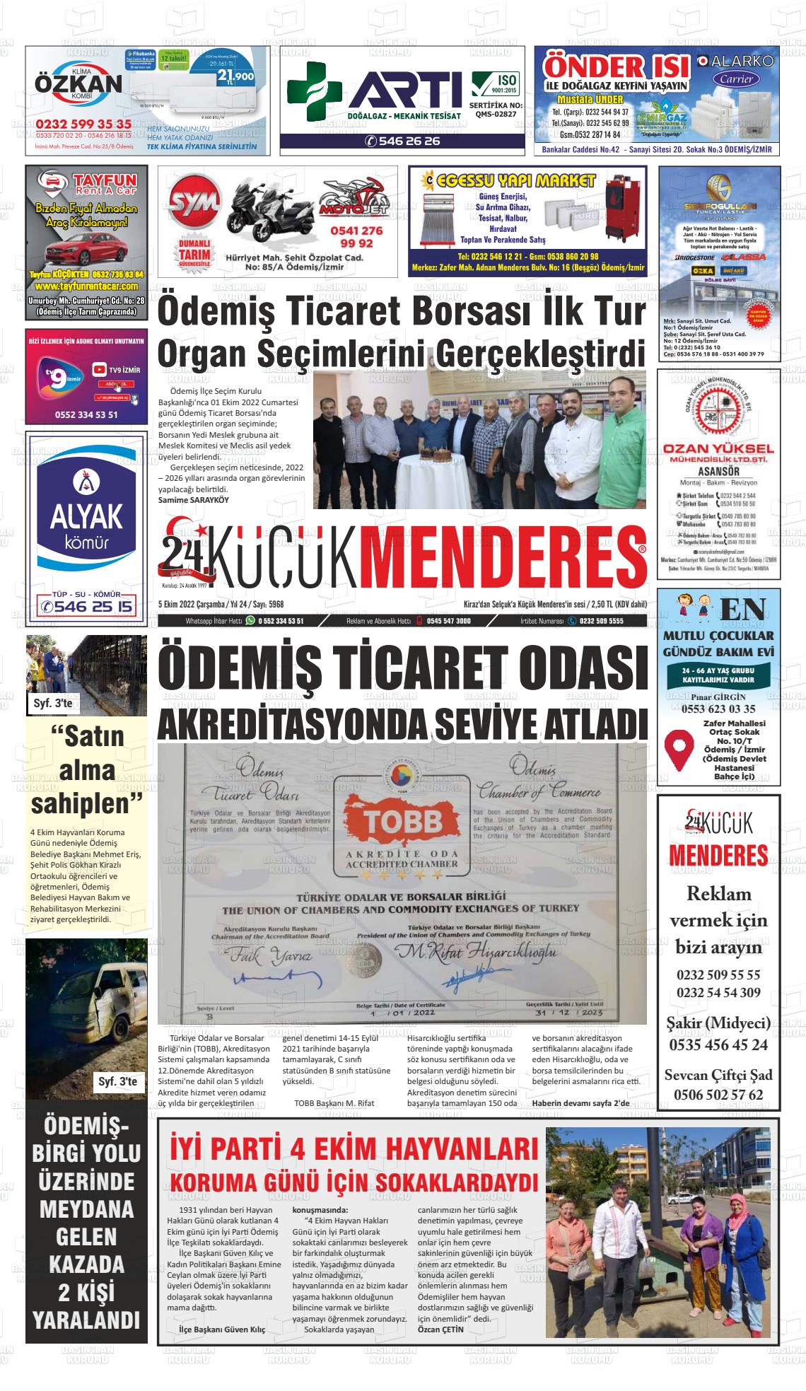 05 Ekim 2022 Küçük Menderes Gazete Manşeti