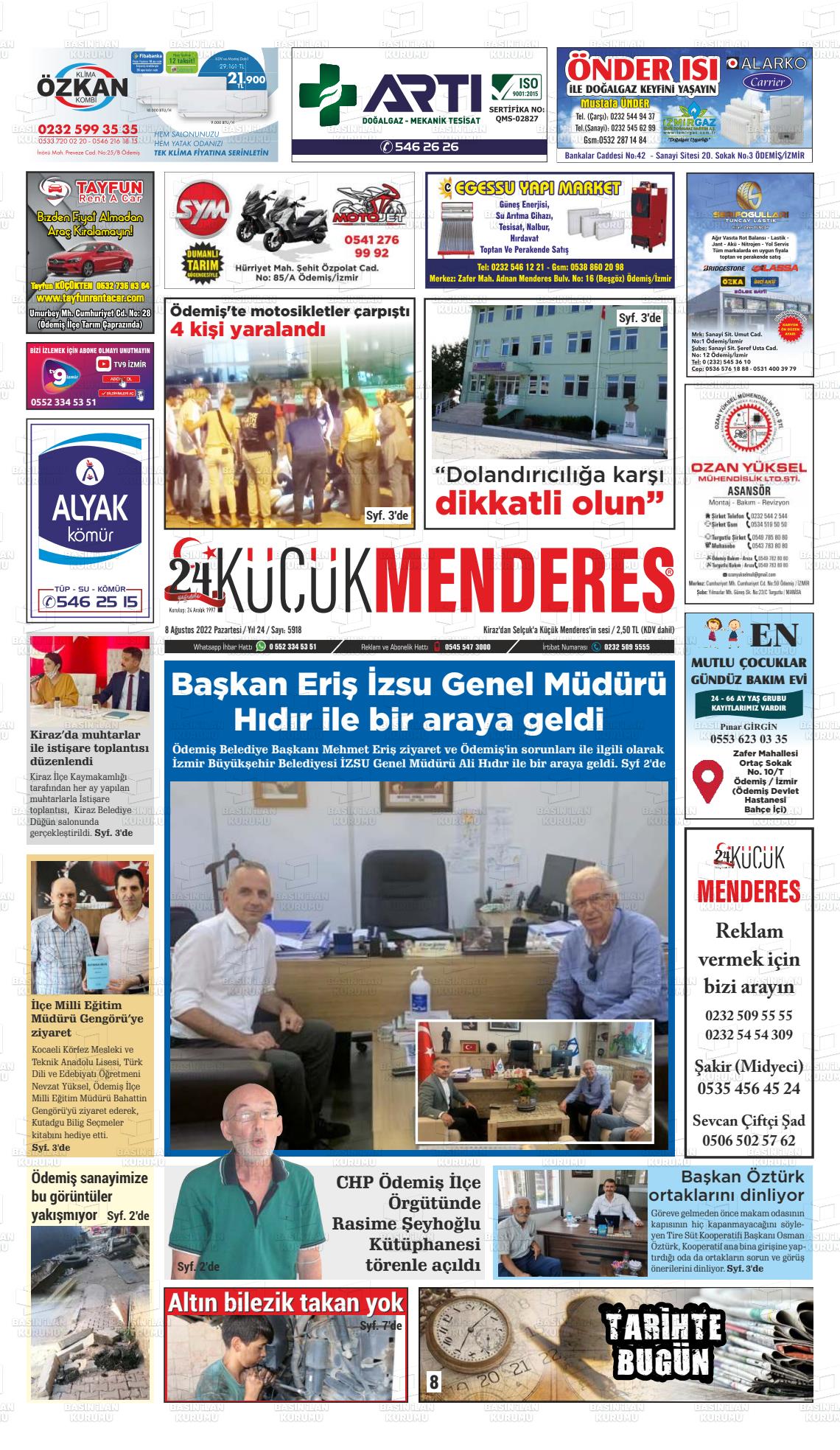 08 Ağustos 2022 Küçük Menderes Gazete Manşeti