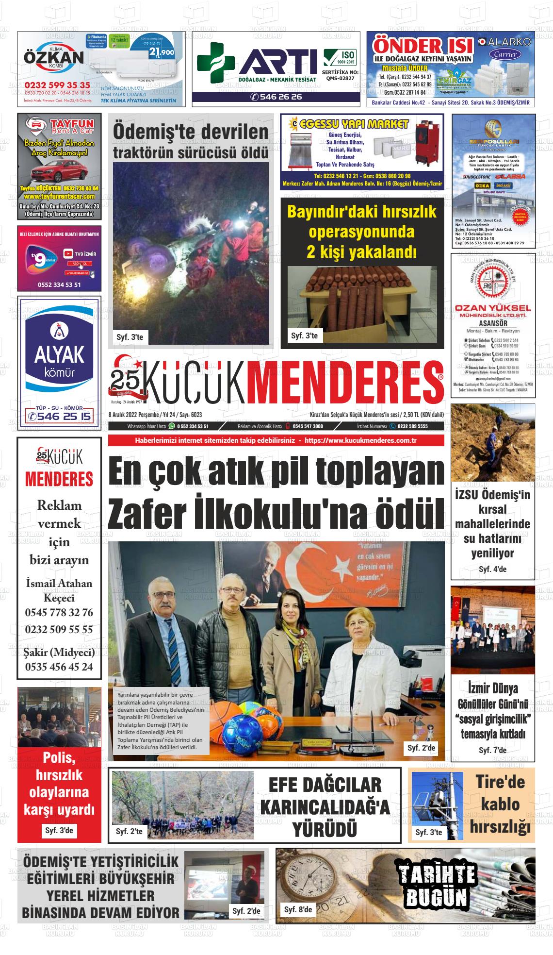 08 Aralık 2022 Küçük Menderes Gazete Manşeti