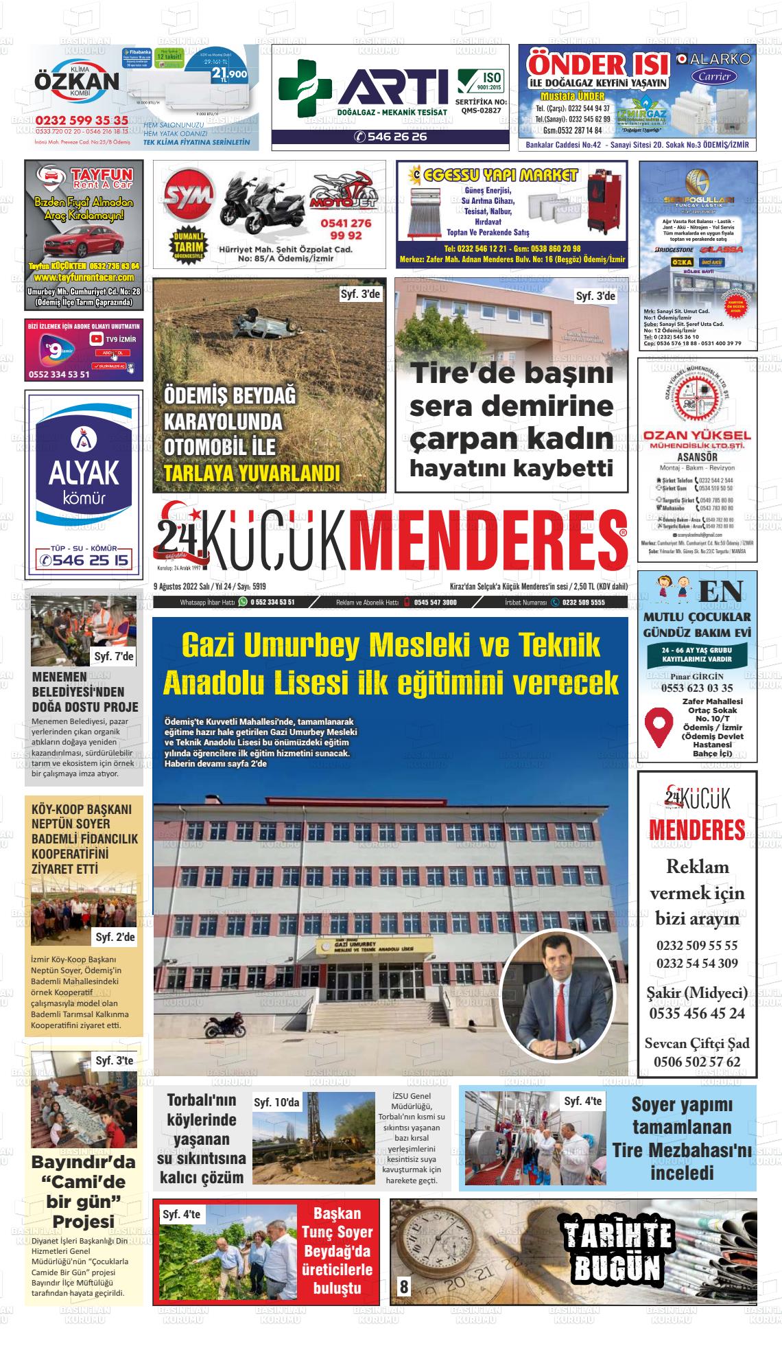 09 Ağustos 2022 Küçük Menderes Gazete Manşeti
