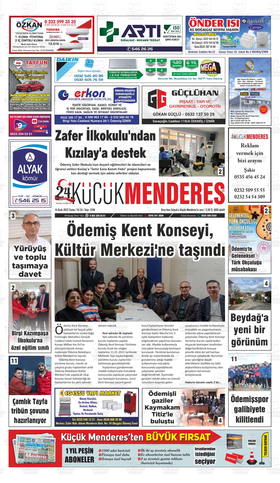 14 Ocak 2022 Küçük Menderes Gazete Manşeti