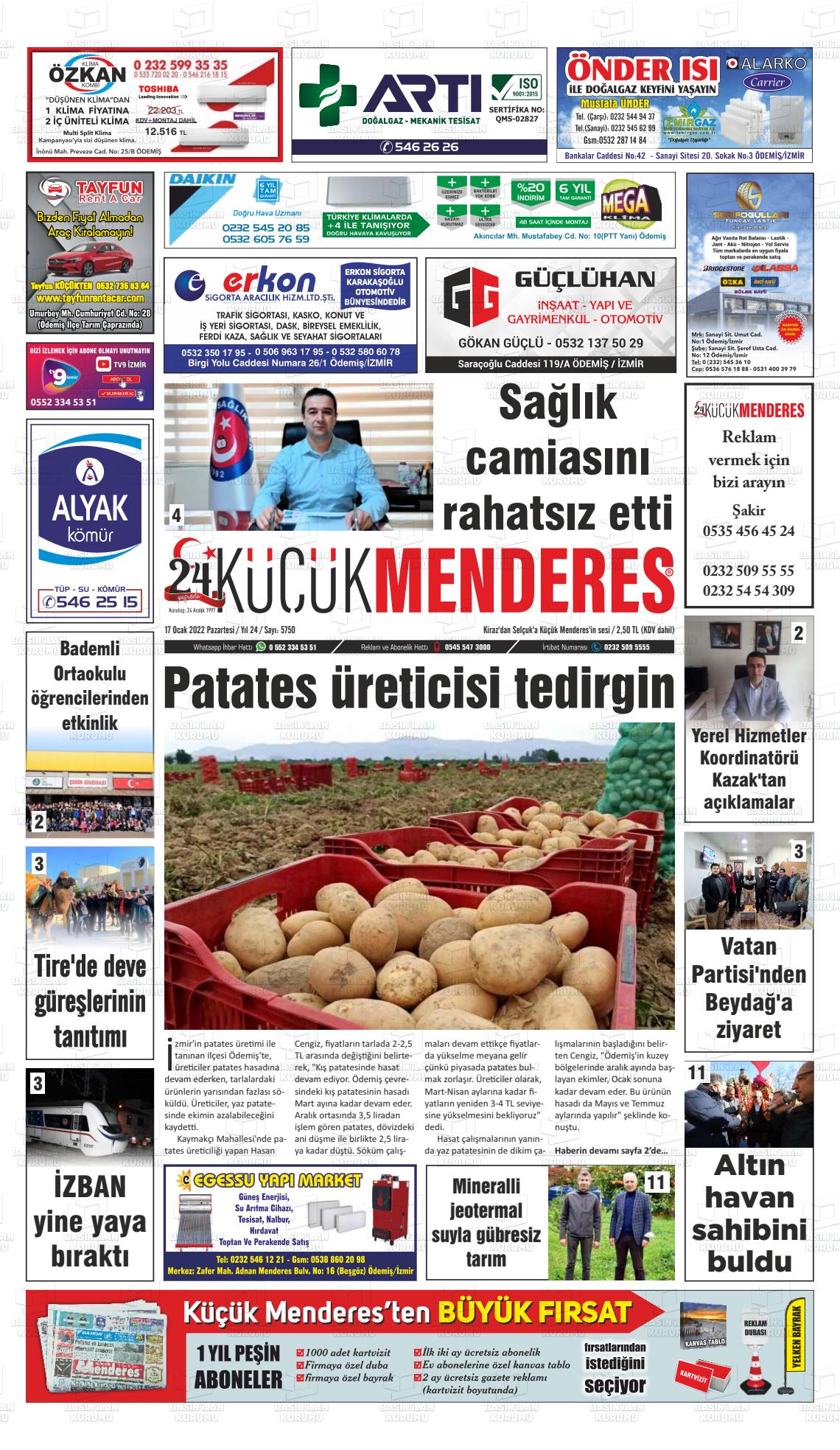 17 Ocak 2022 Küçük Menderes Gazete Manşeti