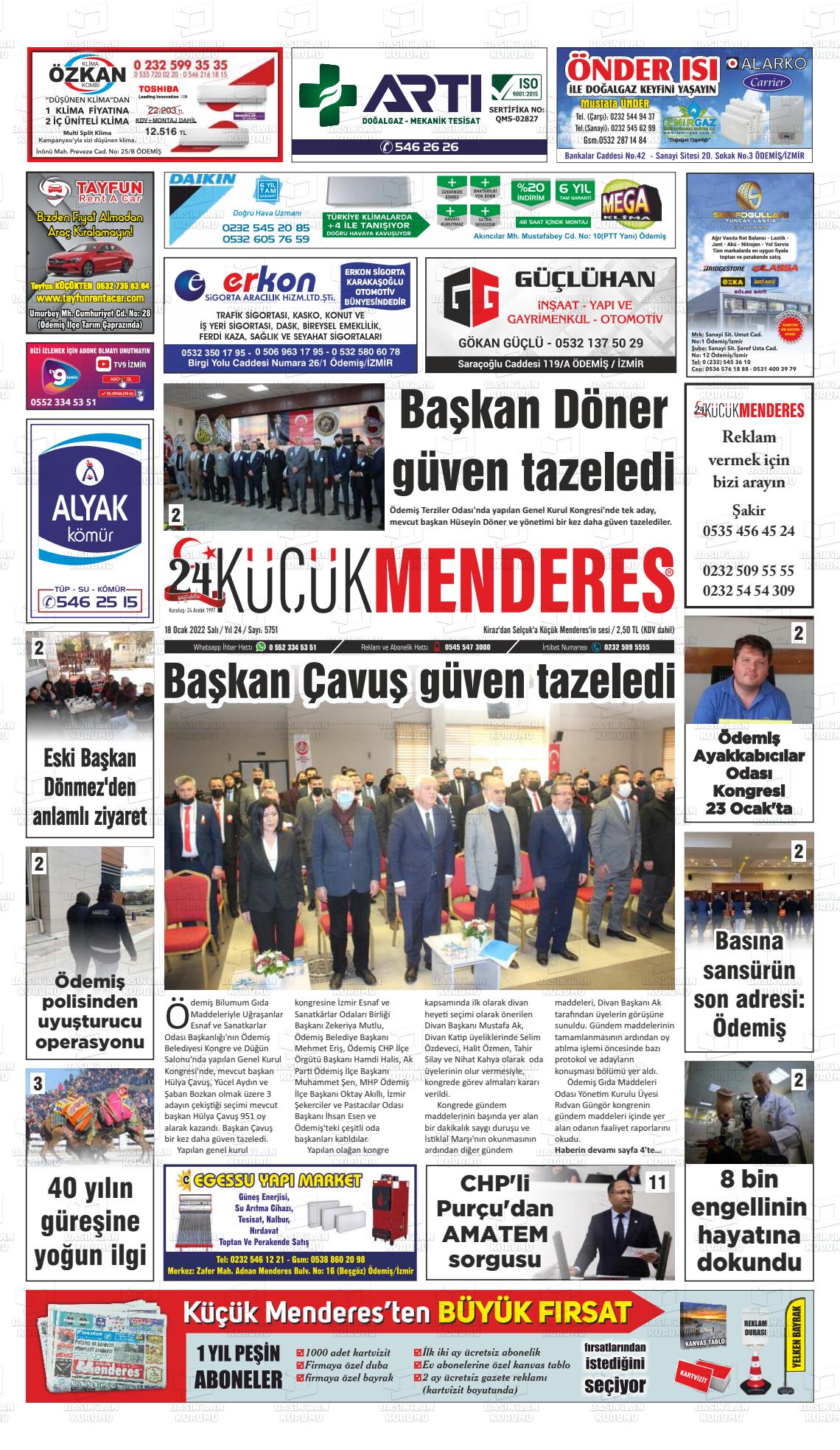 18 Ocak 2022 Küçük Menderes Gazete Manşeti