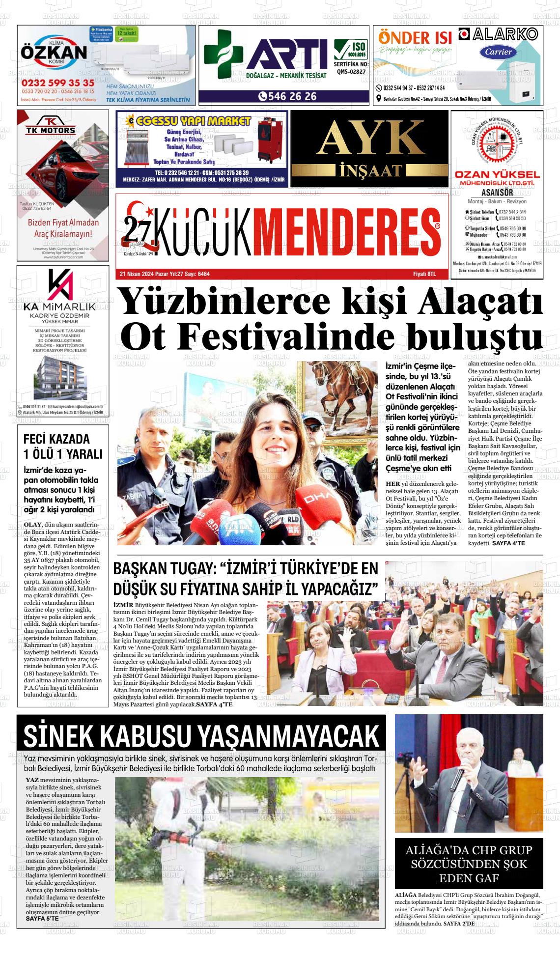 16 Mayıs 2024 Küçük Menderes Gazete Manşeti