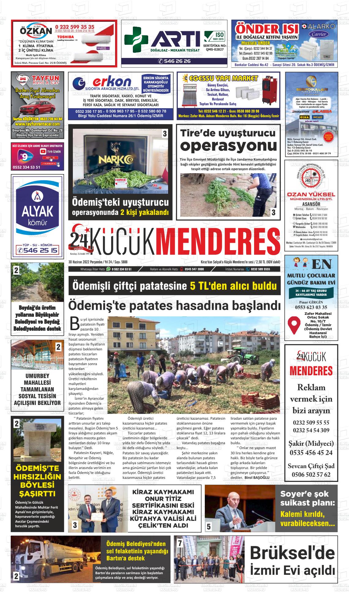 01 Temmuz 2022 Küçük Menderes Gazete Manşeti