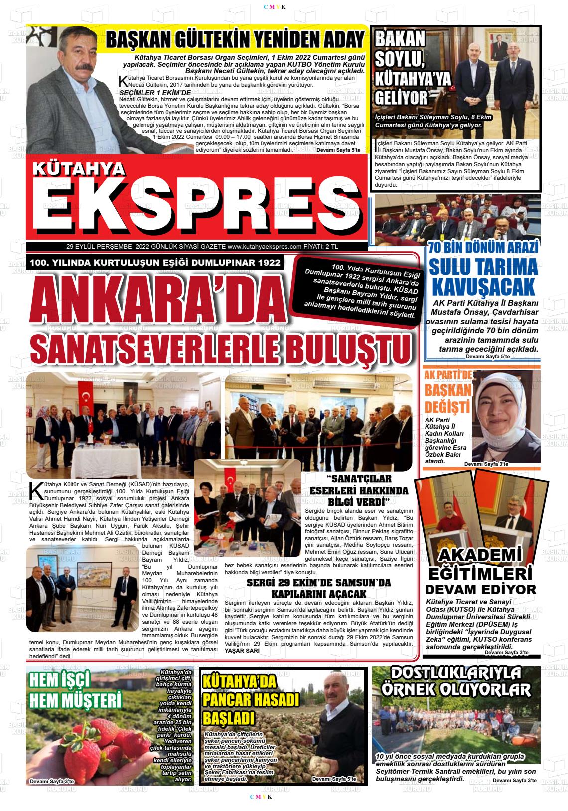 29 Eylül 2022 Kütahya Ekspres Gazete Manşeti