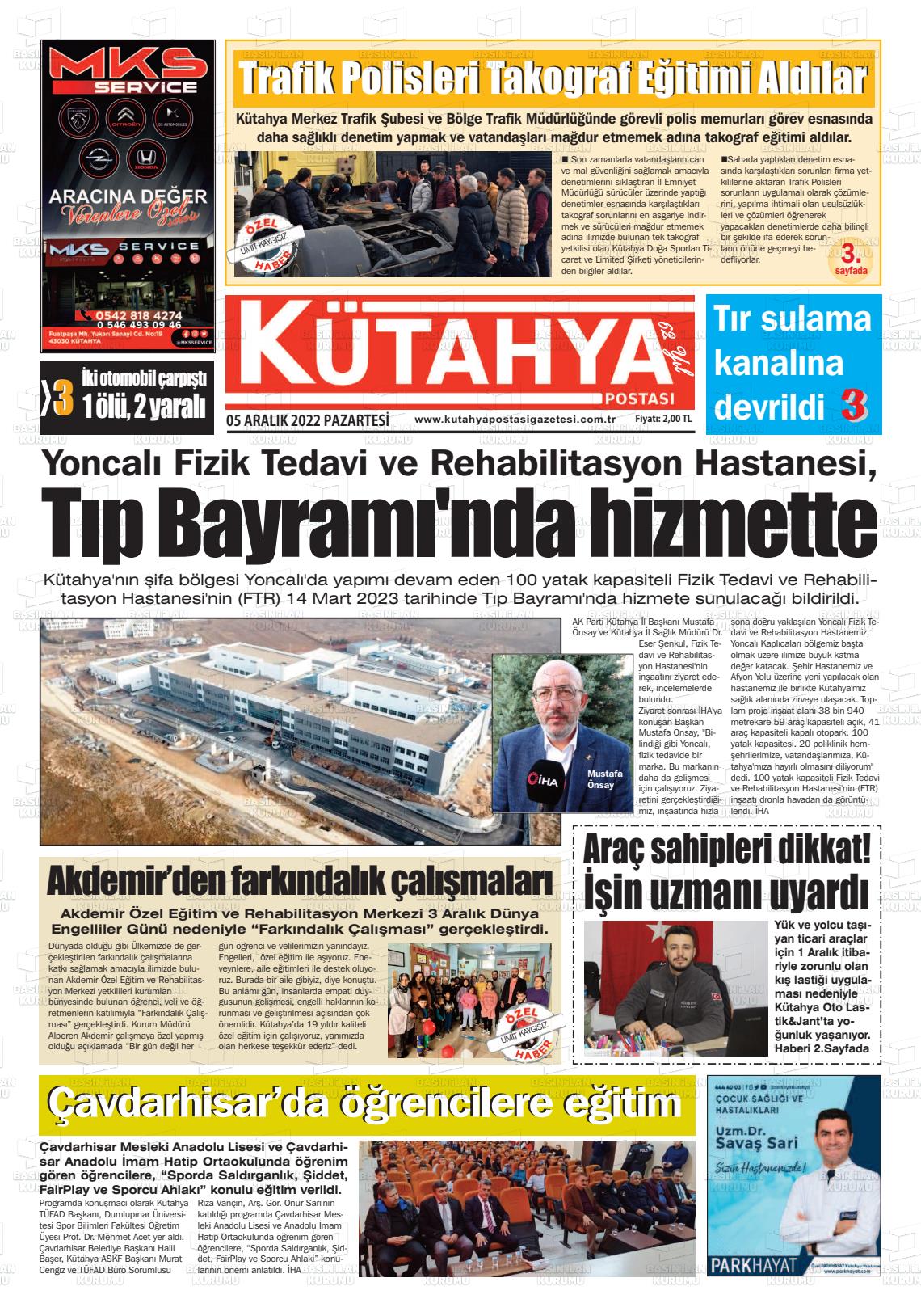 05 Aralık 2022 Kütahya Postası Gazete Manşeti