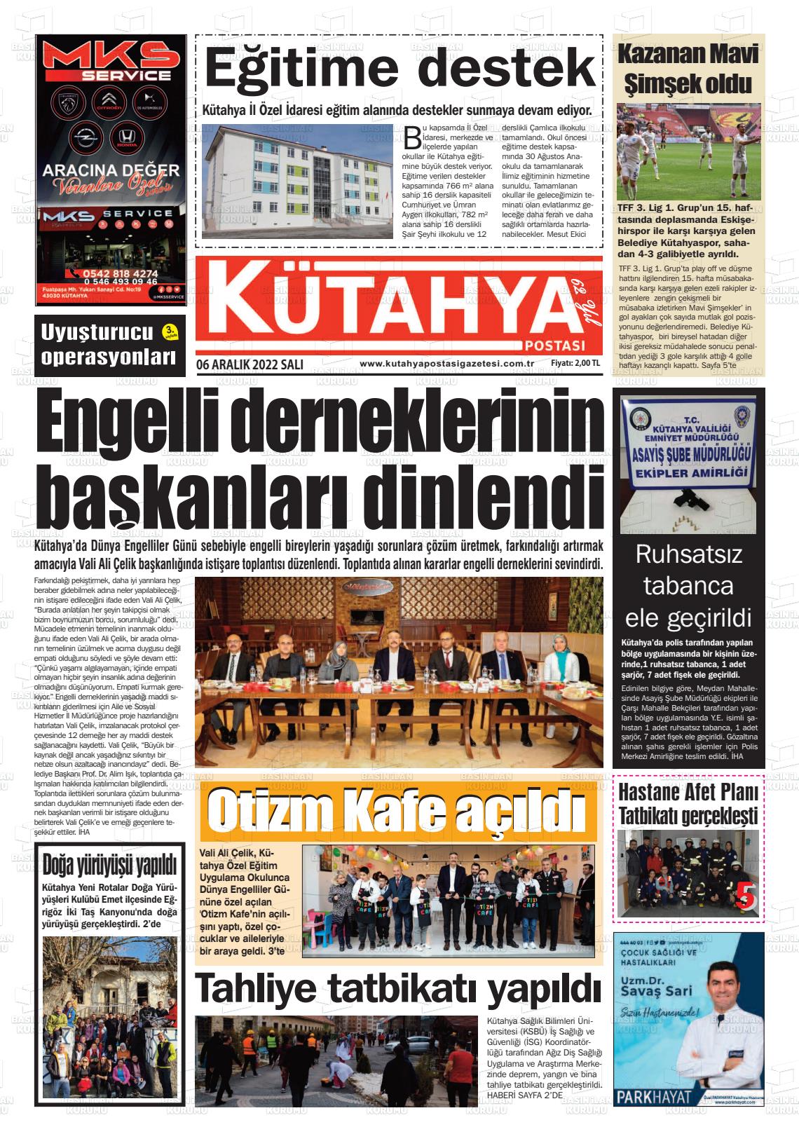 06 Aralık 2022 Kütahya Postası Gazete Manşeti