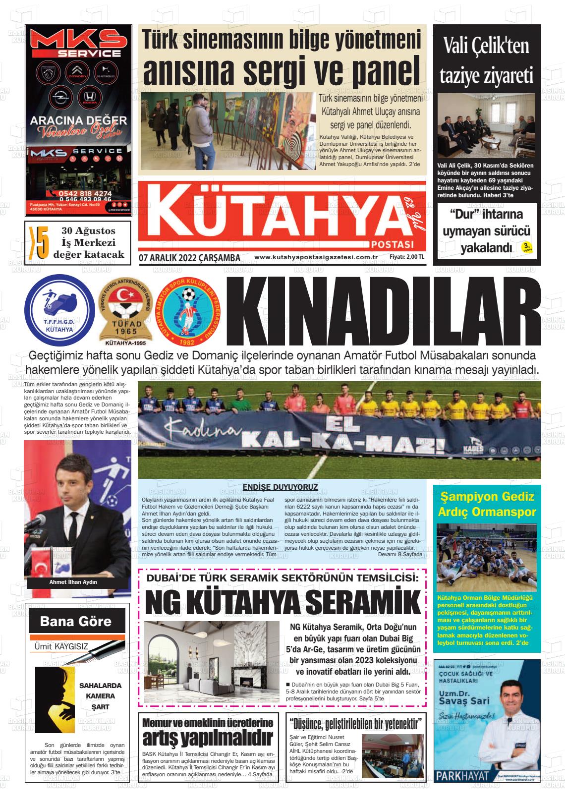 07 Aralık 2022 Kütahya Postası Gazete Manşeti