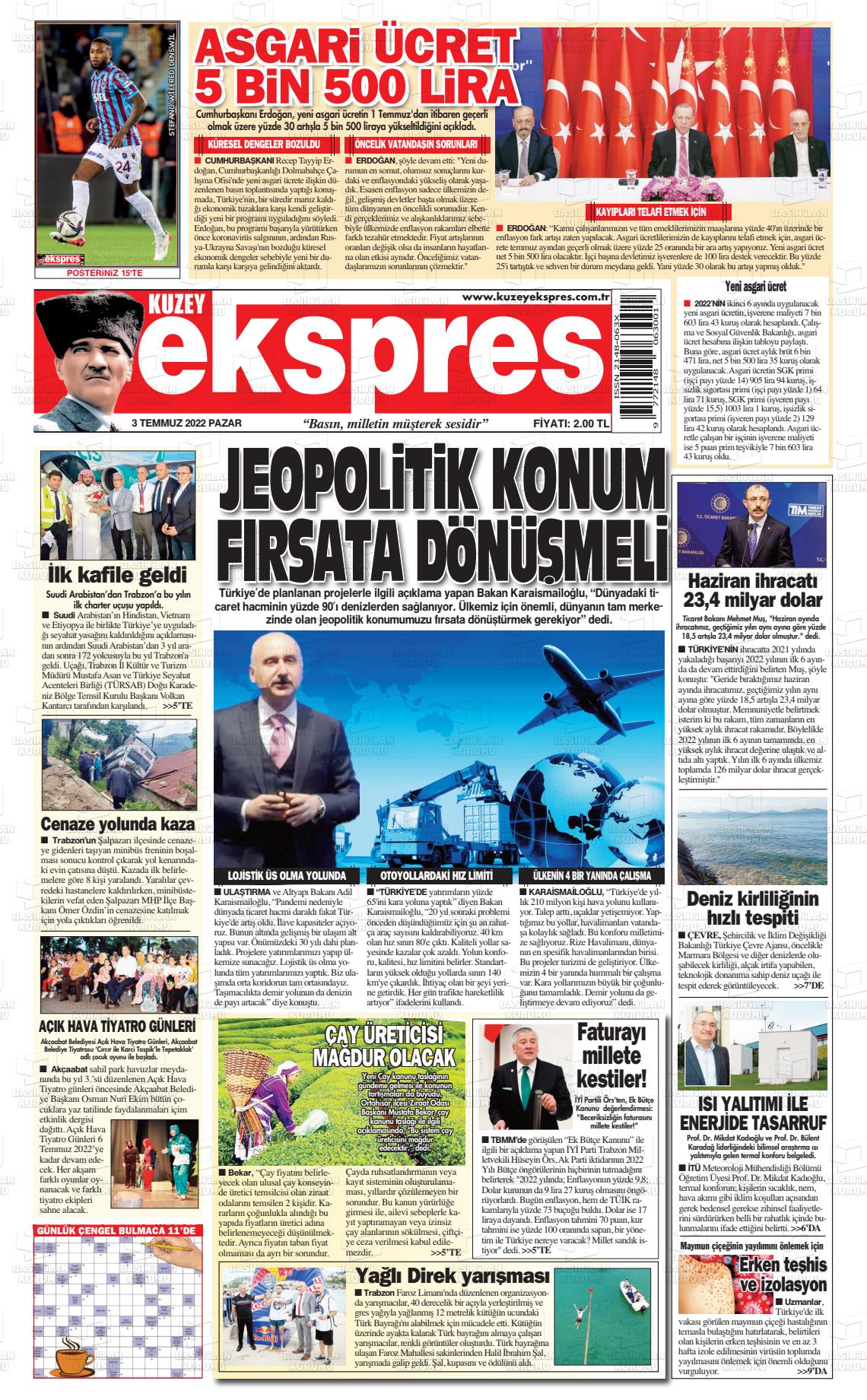 03 Temmuz 2022 Kuzey Ekspres Gazete Manşeti