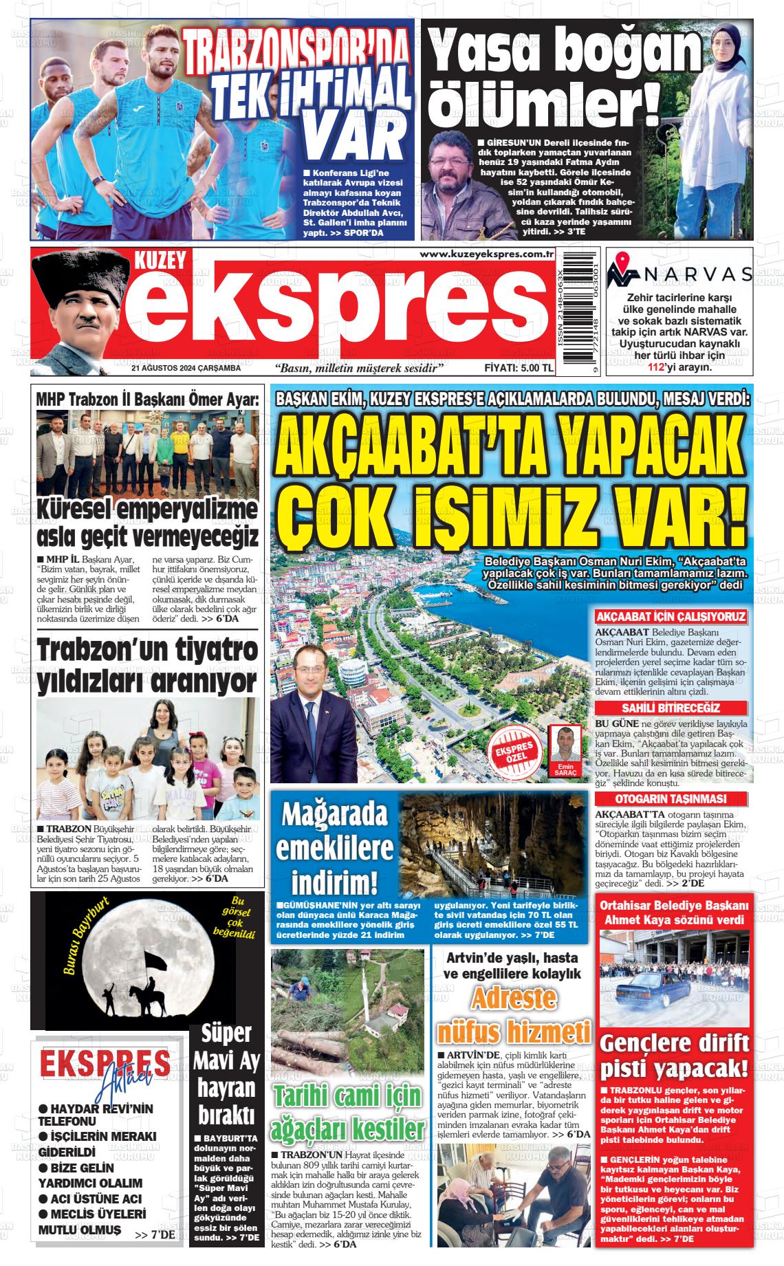 21 Ağustos 2024 Kuzey Ekspres Gazete Manşeti