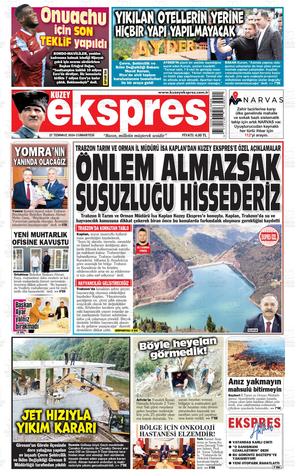 27 Temmuz 2024 Kuzey Ekspres Gazete Manşeti