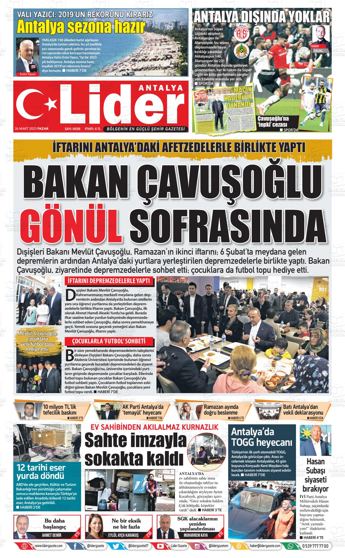 26 Mart 2023 Lider Gazete Gazete Manşeti