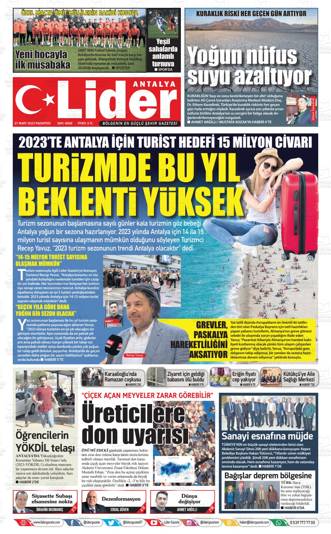 27 Mart 2023 Lider Gazete Gazete Manşeti