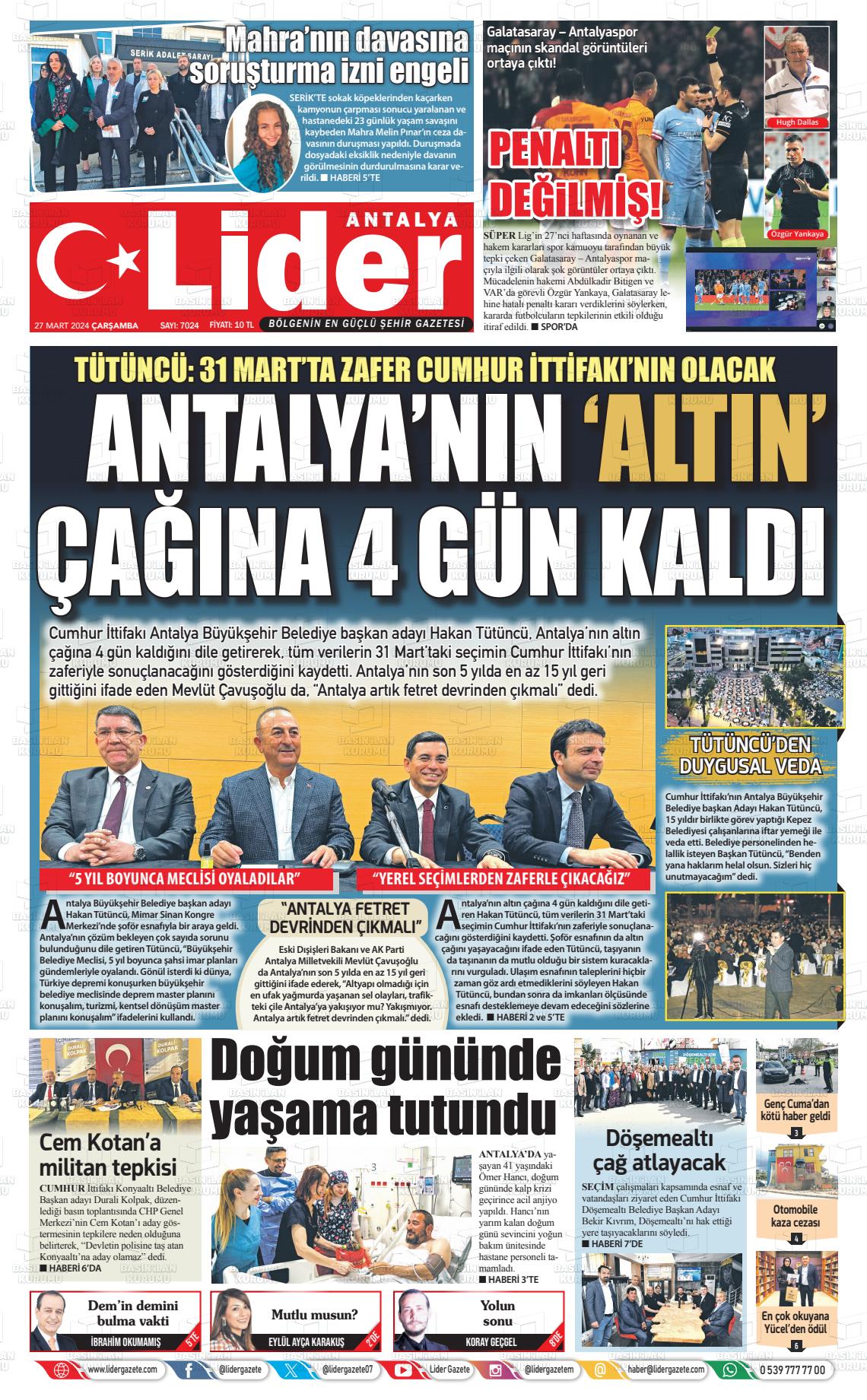 27 Mart 2024 Lider Gazete Gazete Manşeti