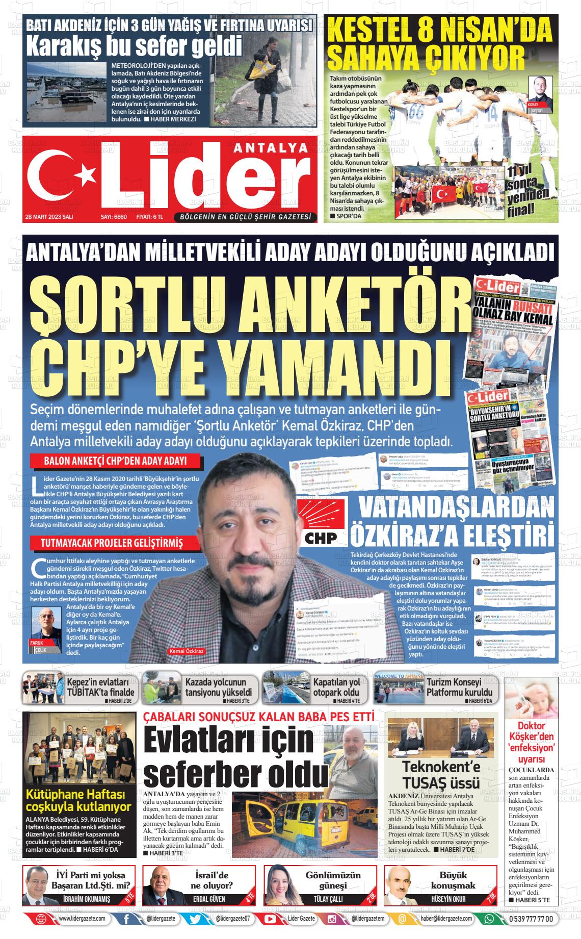 28 Mart 2023 Lider Gazete Gazete Manşeti