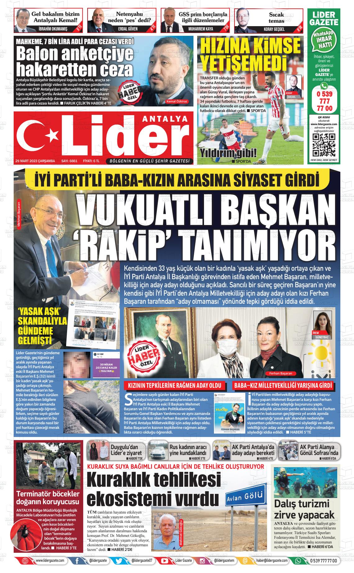 29 Mart 2023 Lider Gazete Gazete Manşeti