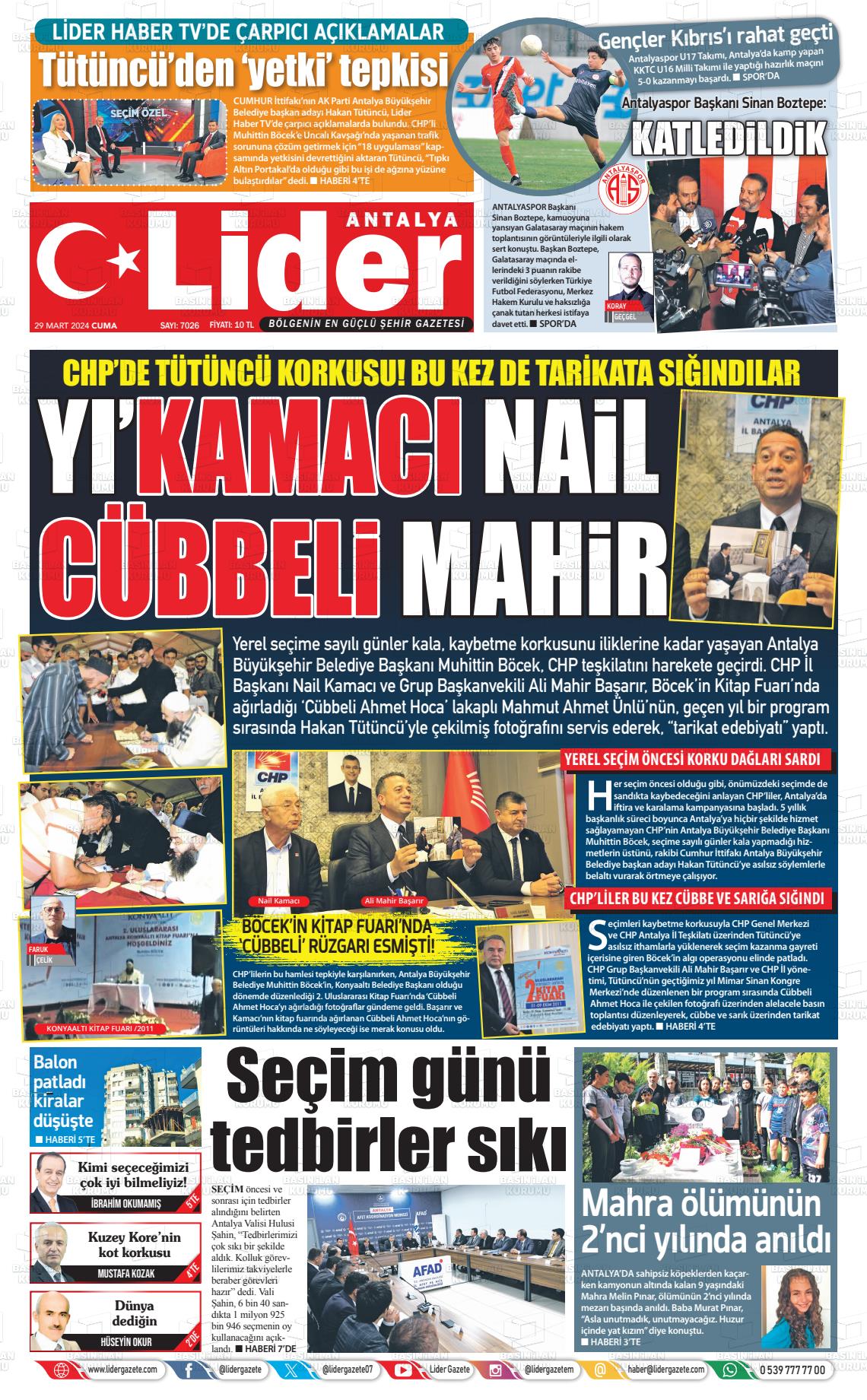 29 Mart 2024 Lider Gazete Gazete Manşeti