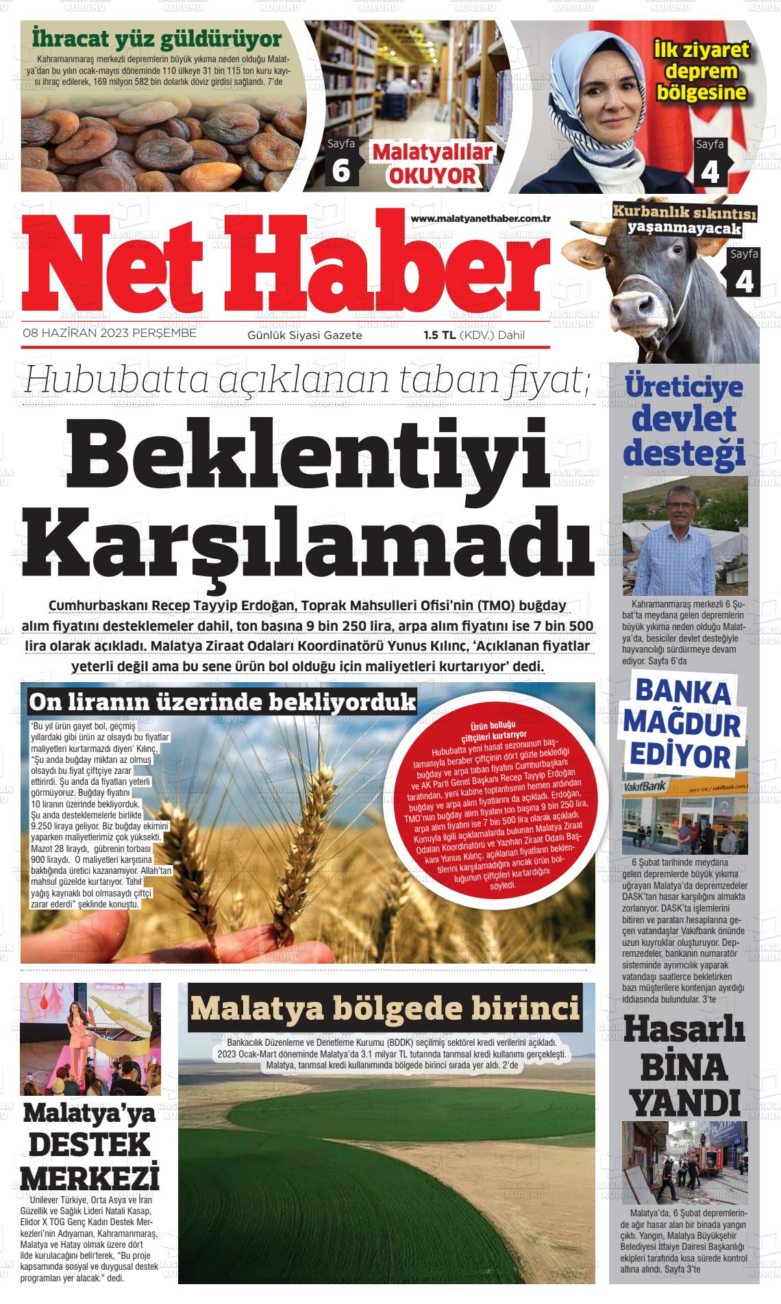 08 Haziran 2023 MALATYA NET HABER Gazete Manşeti