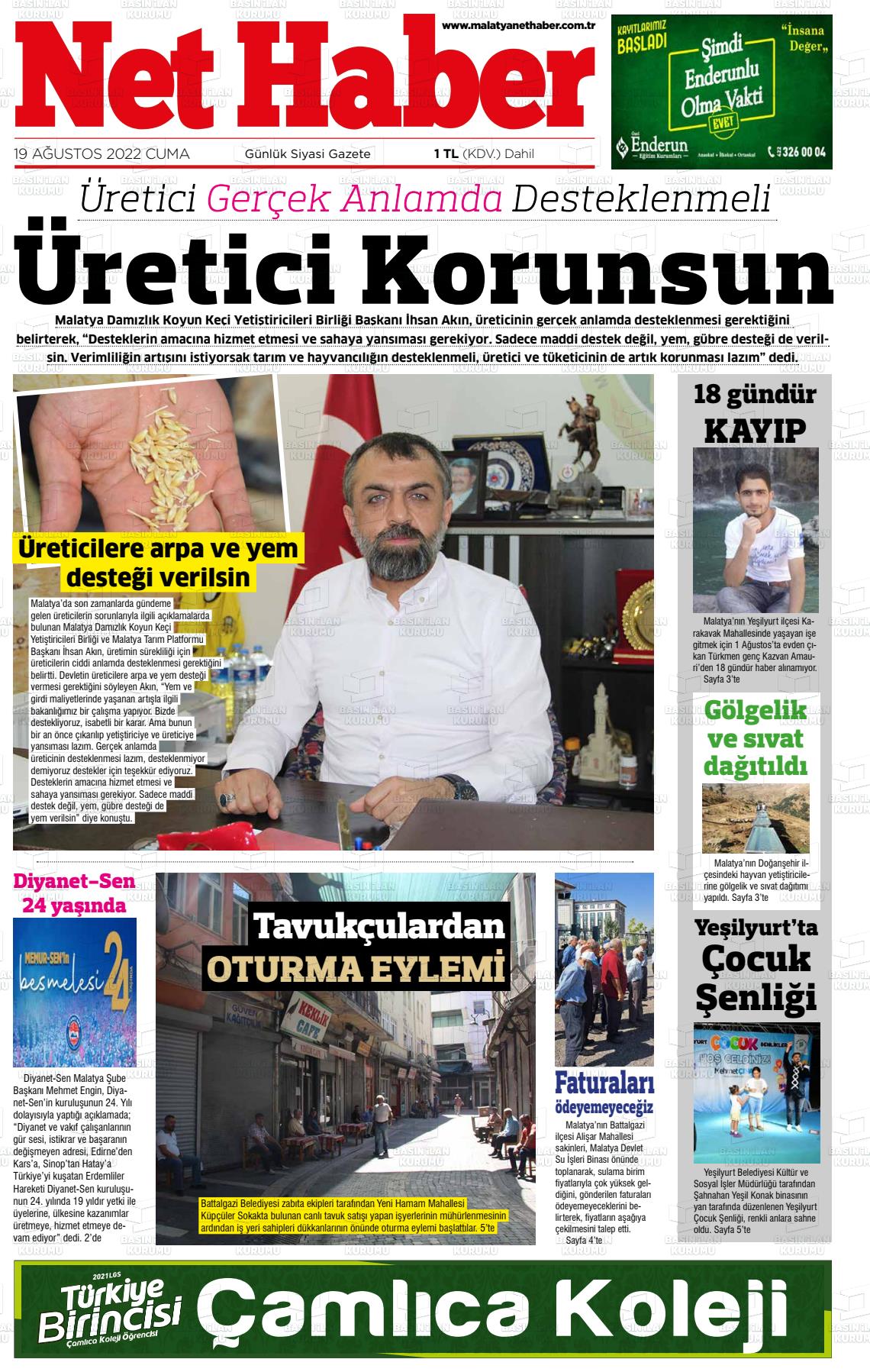MALATYA NET HABER Gazete Manşeti