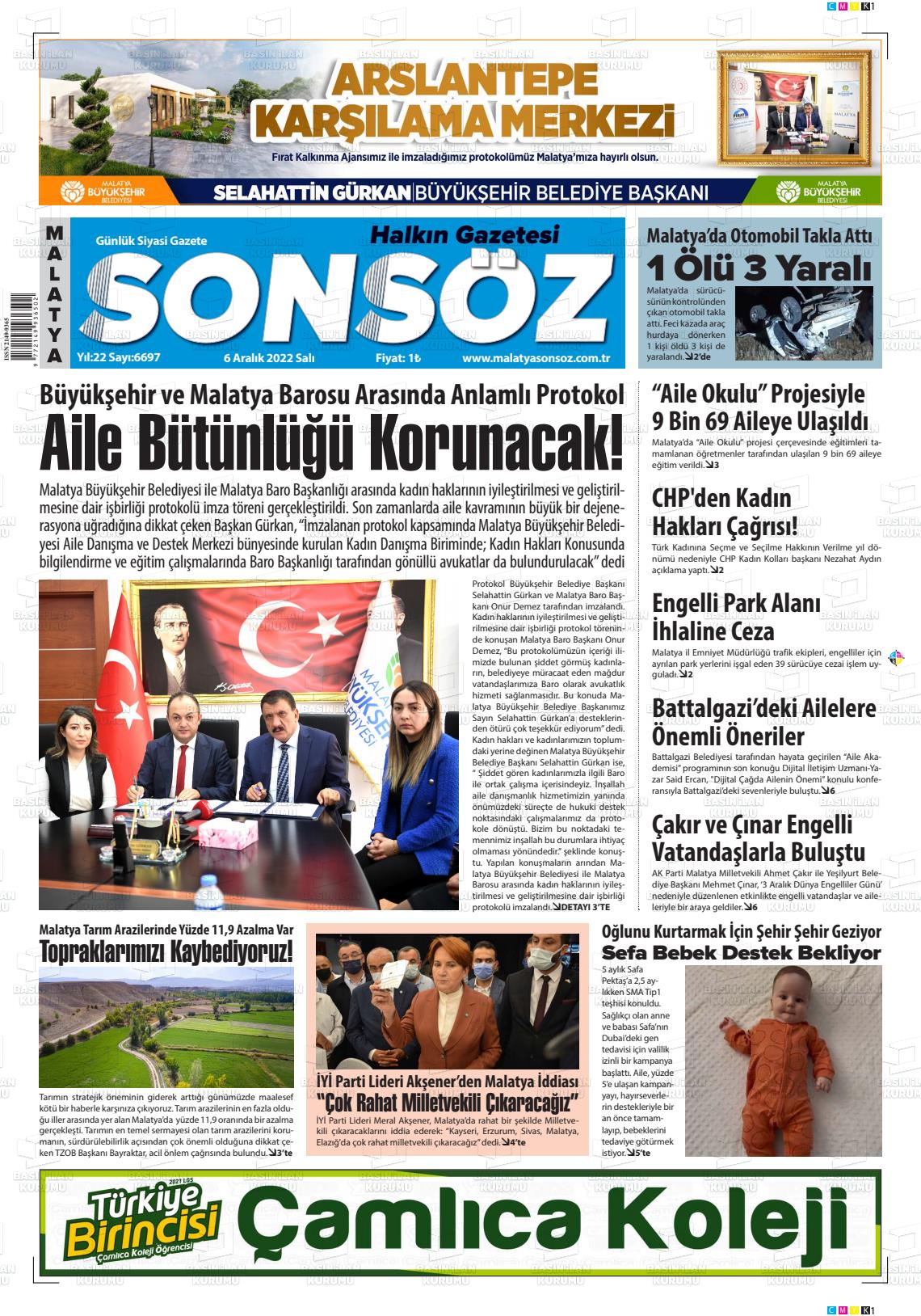06 Aralık 2022 Sonsöz Gazete Manşeti