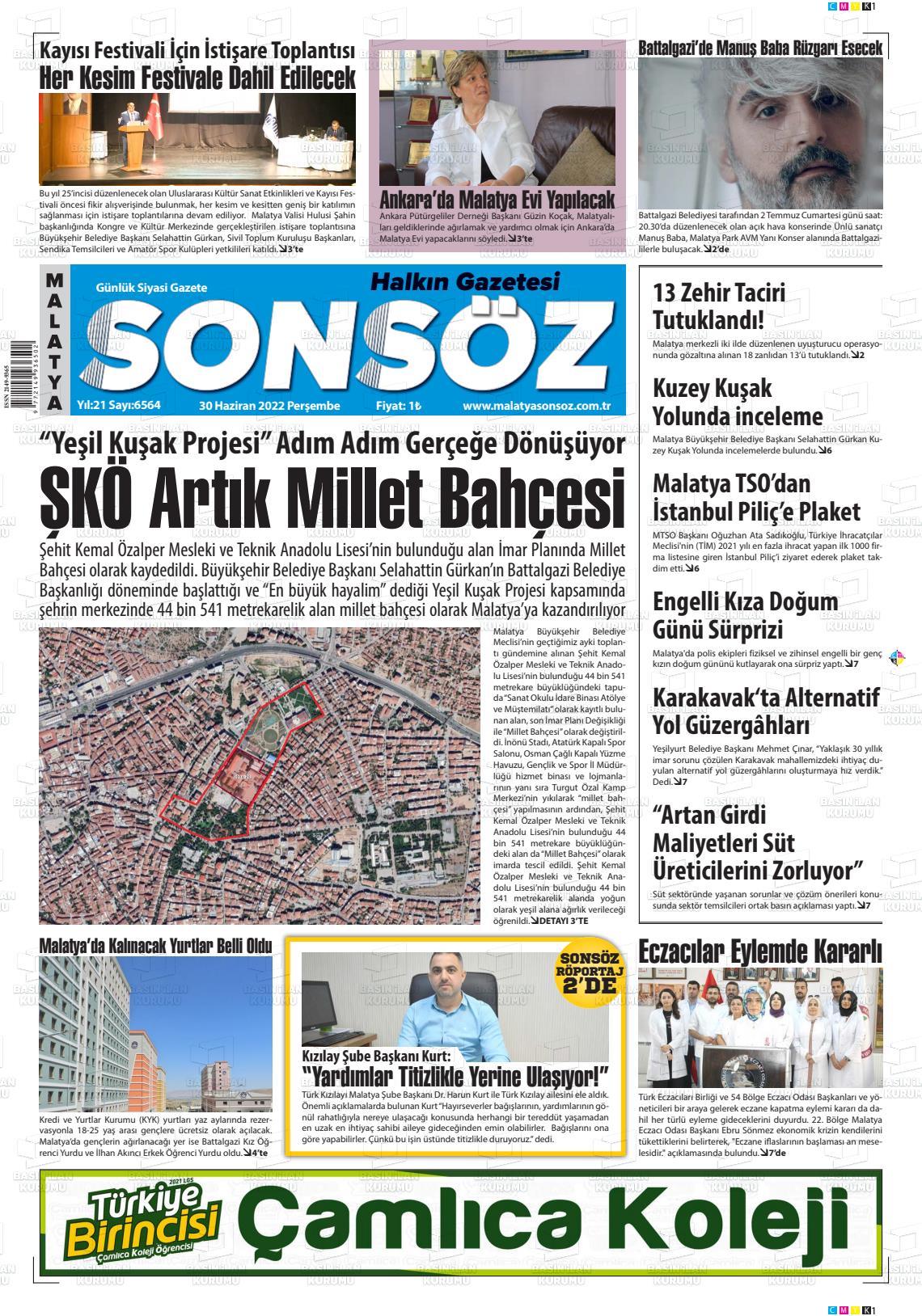 01 Temmuz 2022 Sonsöz Gazete Manşeti