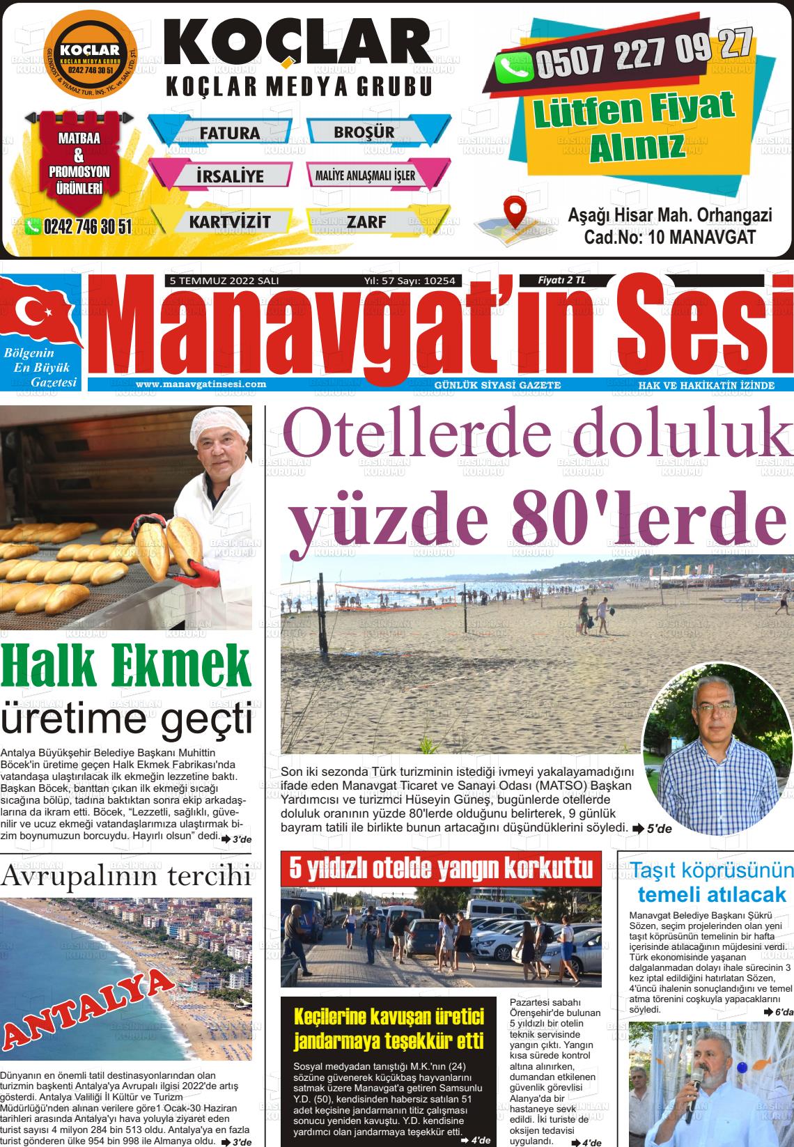 05 Temmuz 2022 Manavgat'ın Sesi Gazete Manşeti