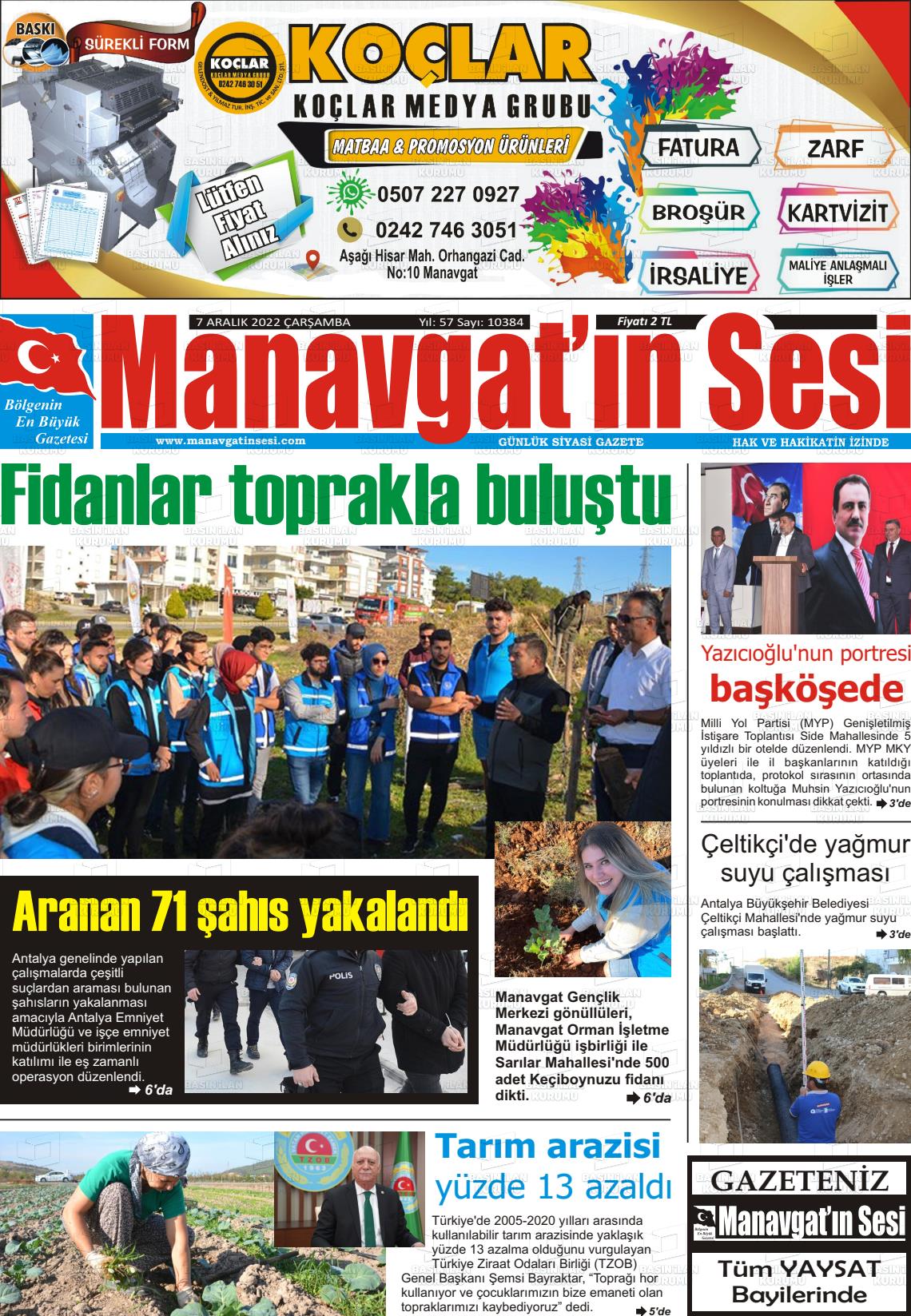 07 Aralık 2022 Manavgat'ın Sesi Gazete Manşeti