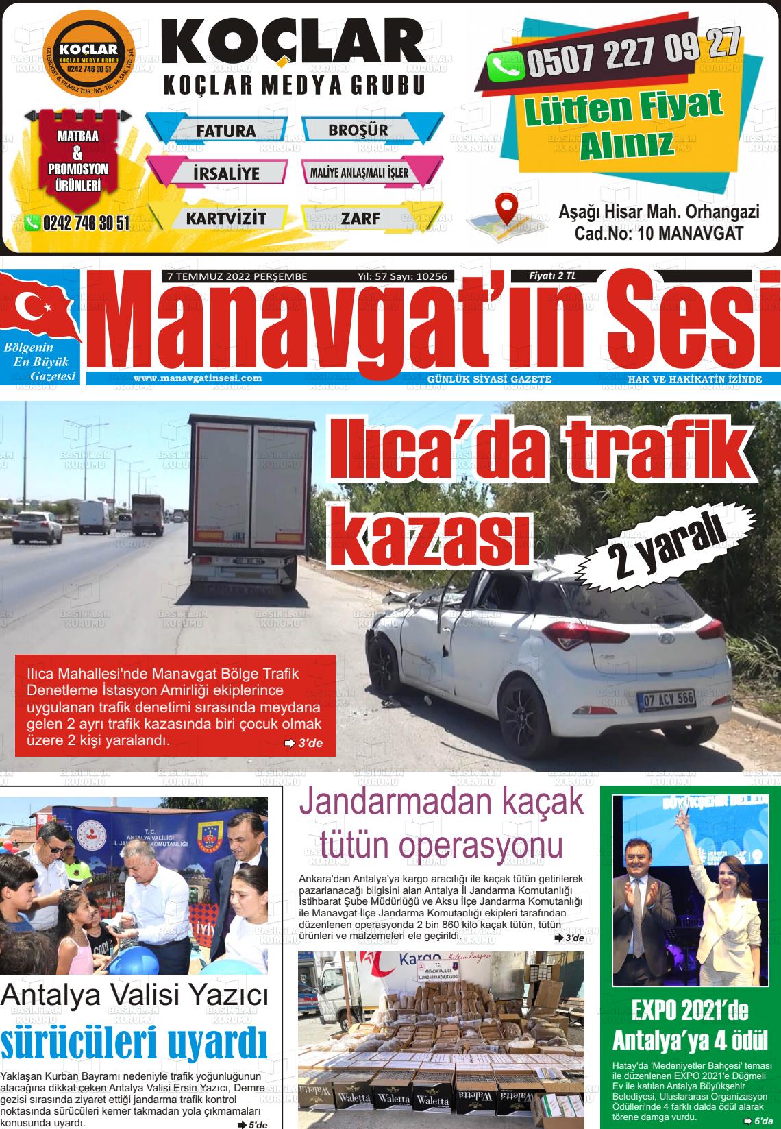 07 Temmuz 2022 Manavgat'ın Sesi Gazete Manşeti