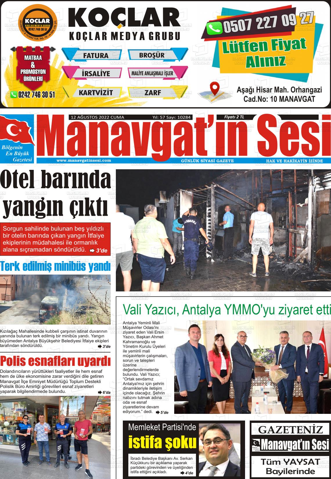 12 Ağustos 2022 Manavgat'ın Sesi Gazete Manşeti