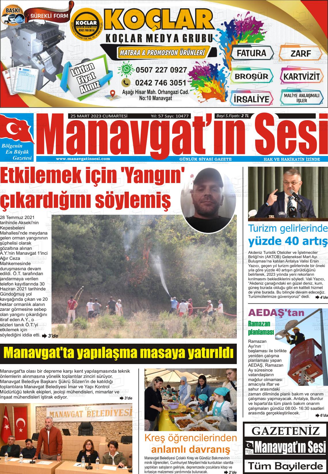25 Mart 2023 Manavgat'ın Sesi Gazete Manşeti