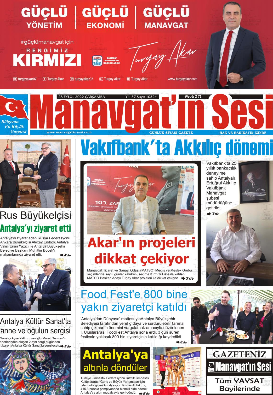 28 Eylül 2022 Manavgat'ın Sesi Gazete Manşeti