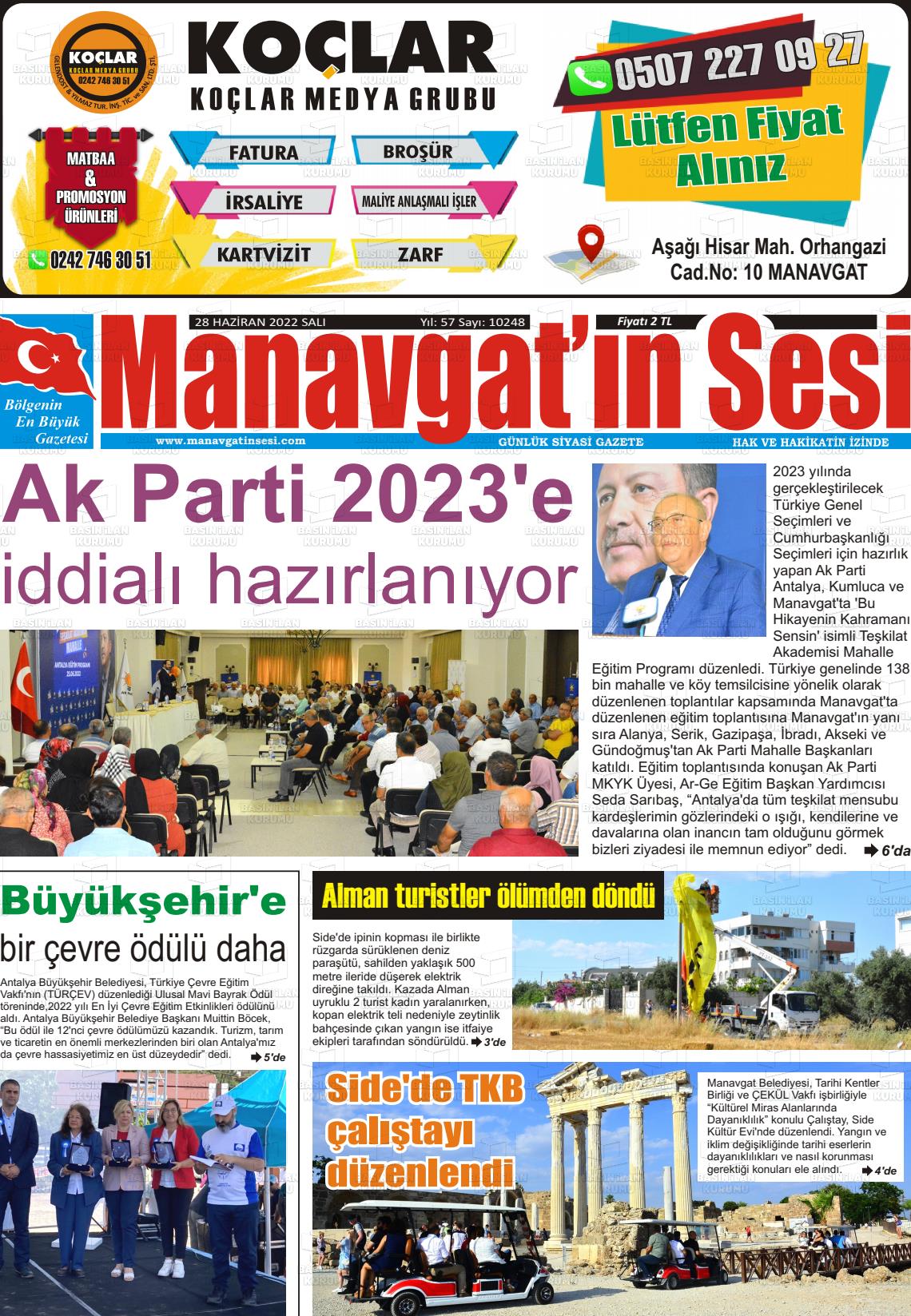 28 Haziran 2022 Manavgat'ın Sesi Gazete Manşeti