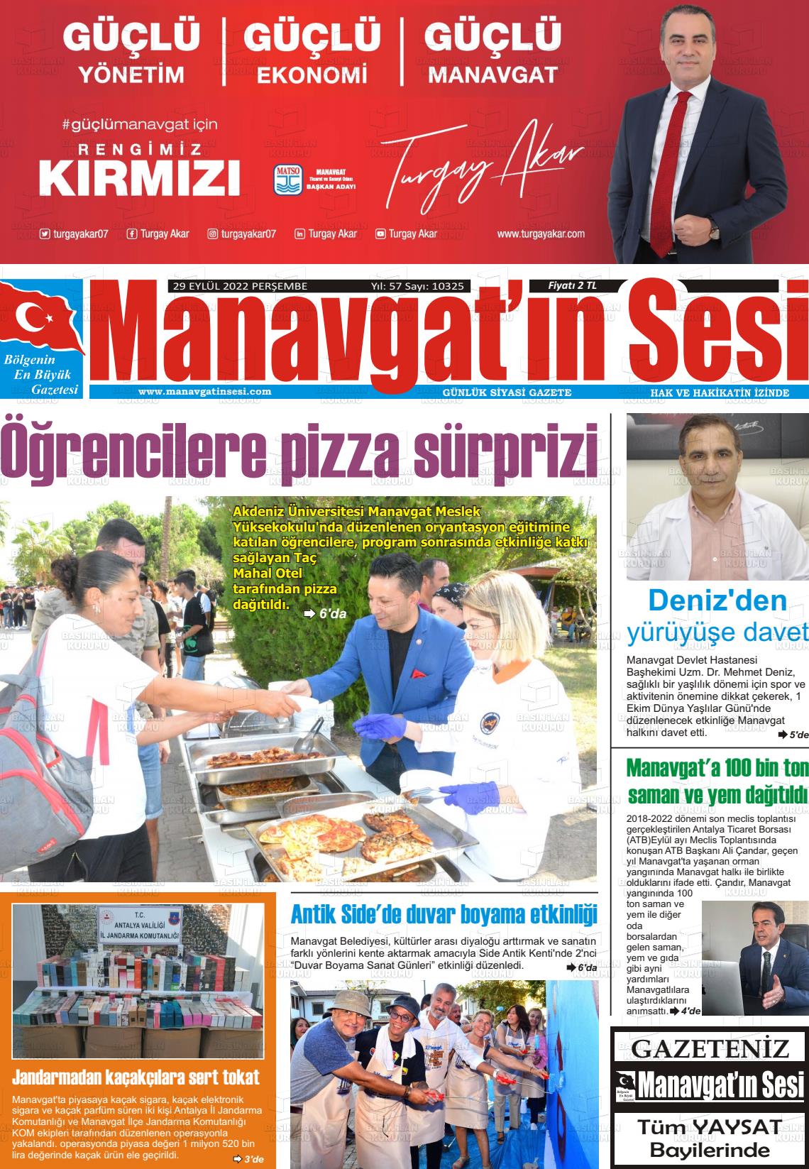 29 Eylül 2022 Manavgat'ın Sesi Gazete Manşeti